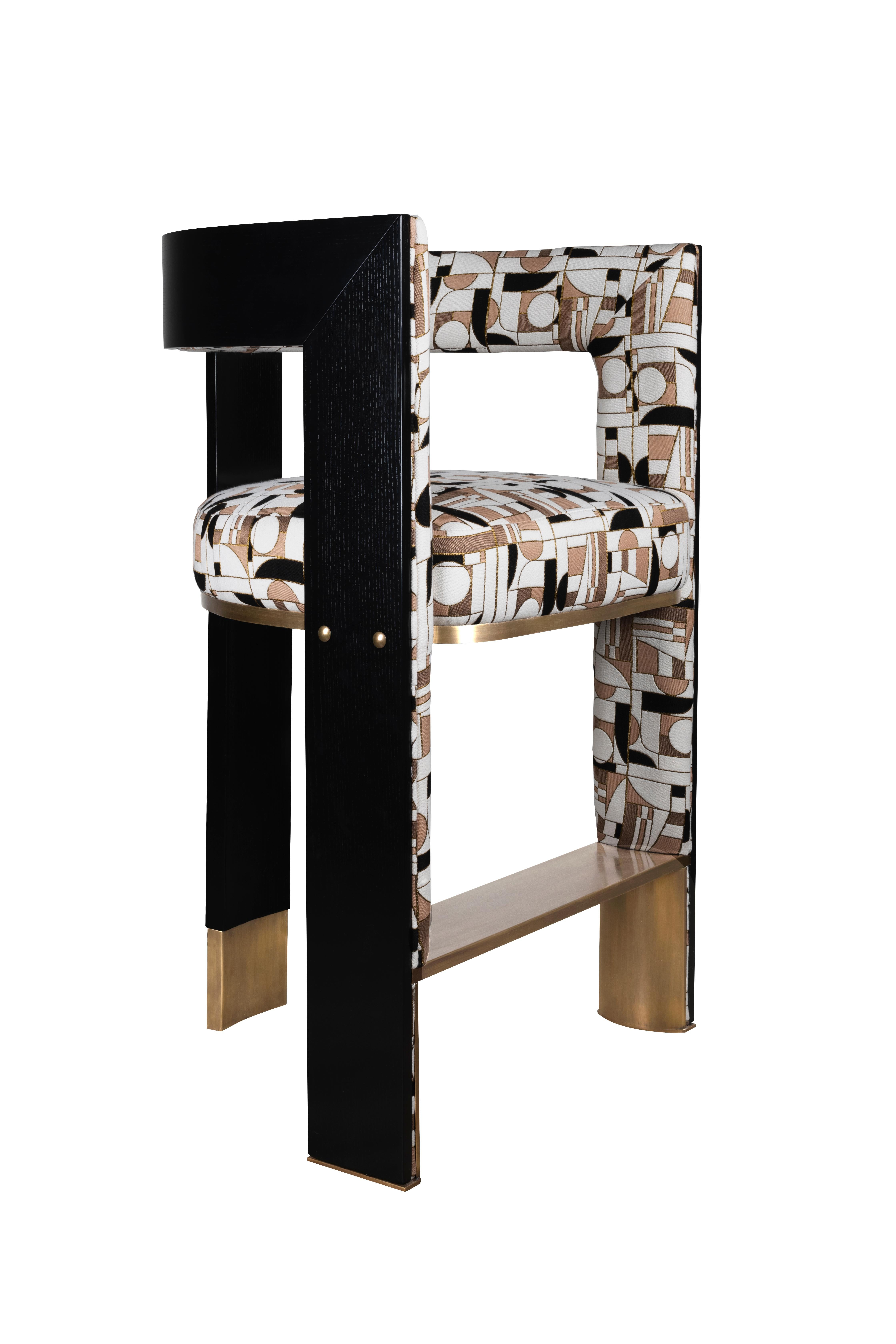 21st Century Brooklyn Bar Stool Black Ashwood Dobby Textile In New Condition For Sale In RIO TINTO, PT