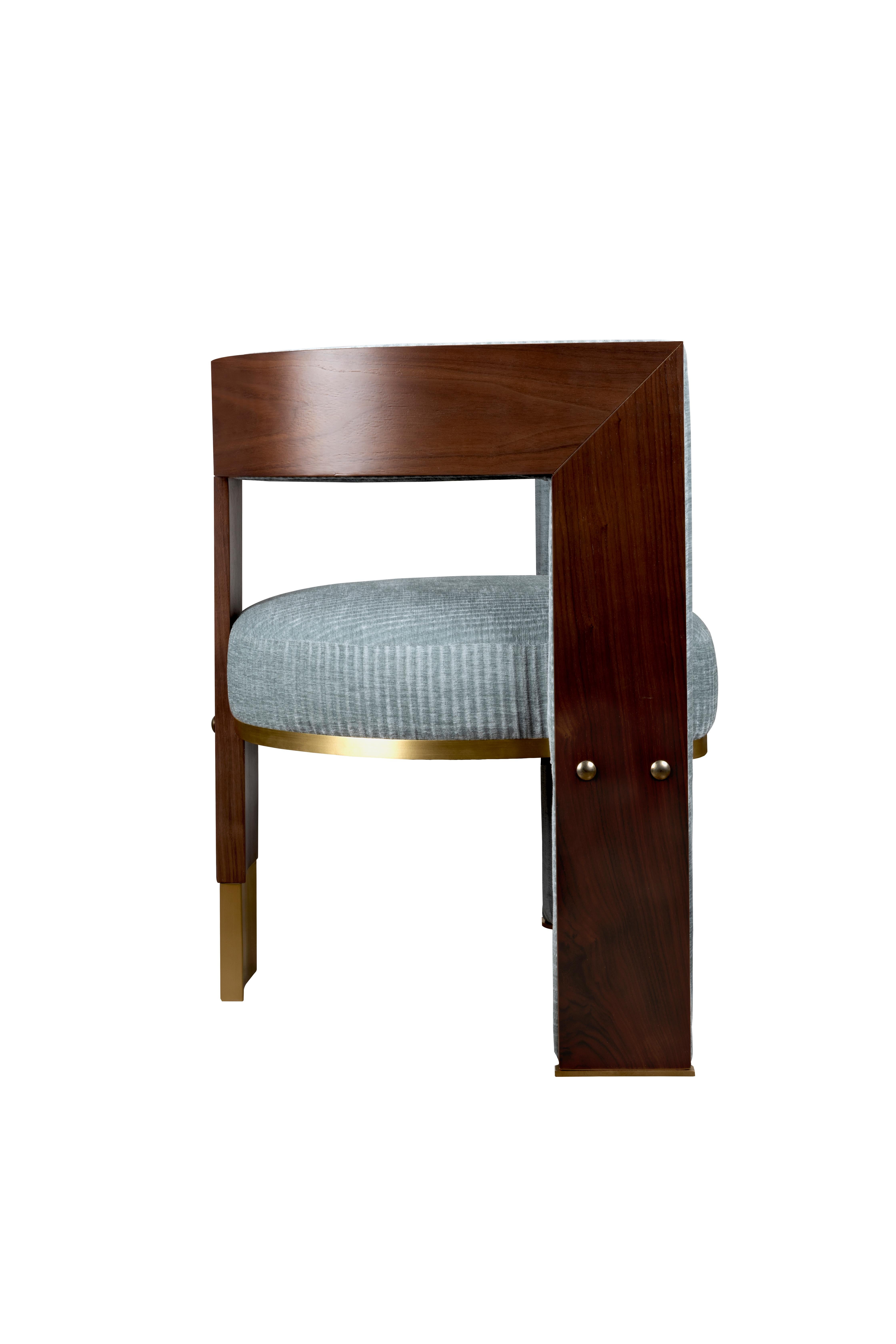 Contemporary 21st Century Brooklyn Dining Chair Black Walnut Linen Aged Brushed Brass For Sale