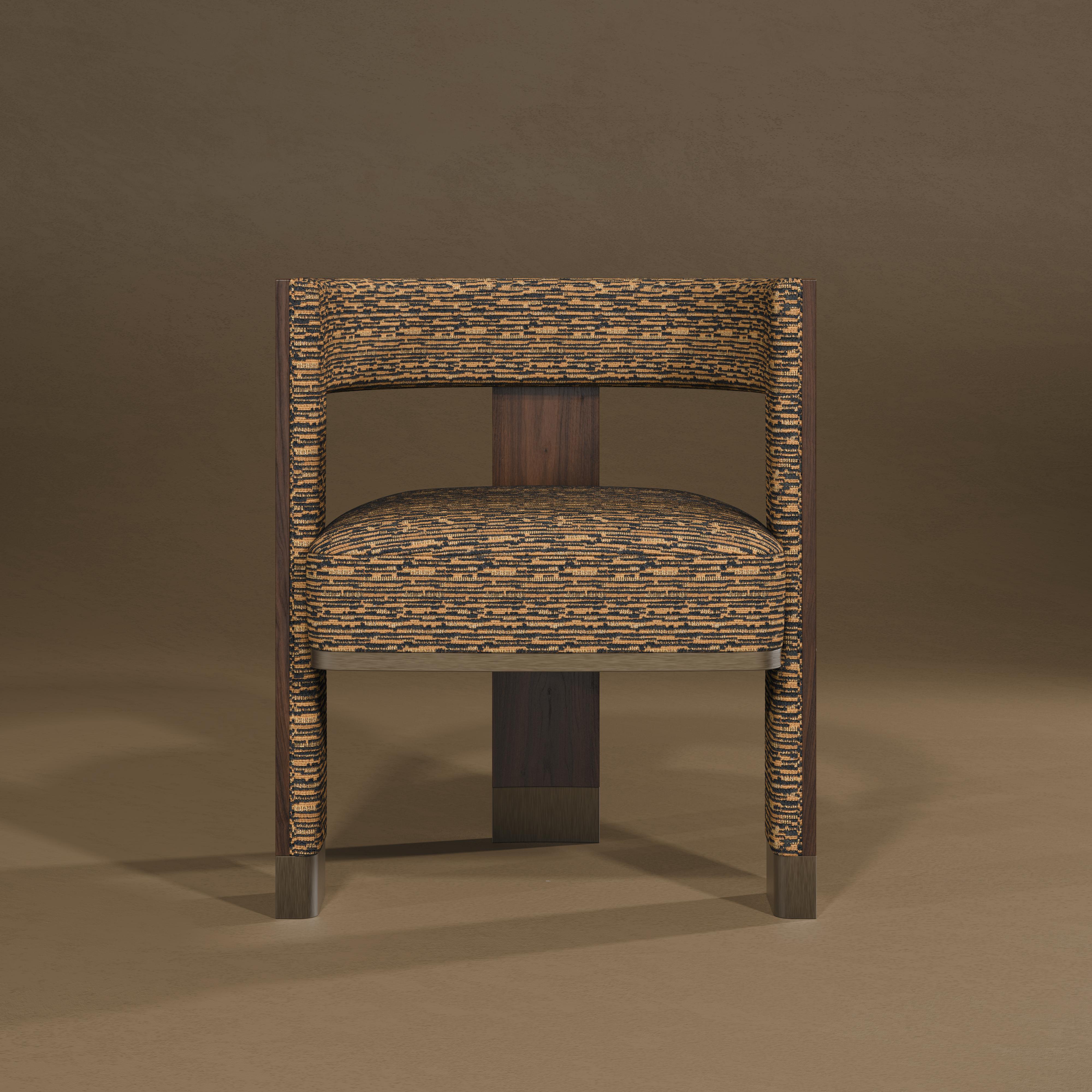 21st Century Brooklyn Dining Chair Black Walnut Linen Brass Made in Portugal For Sale 2