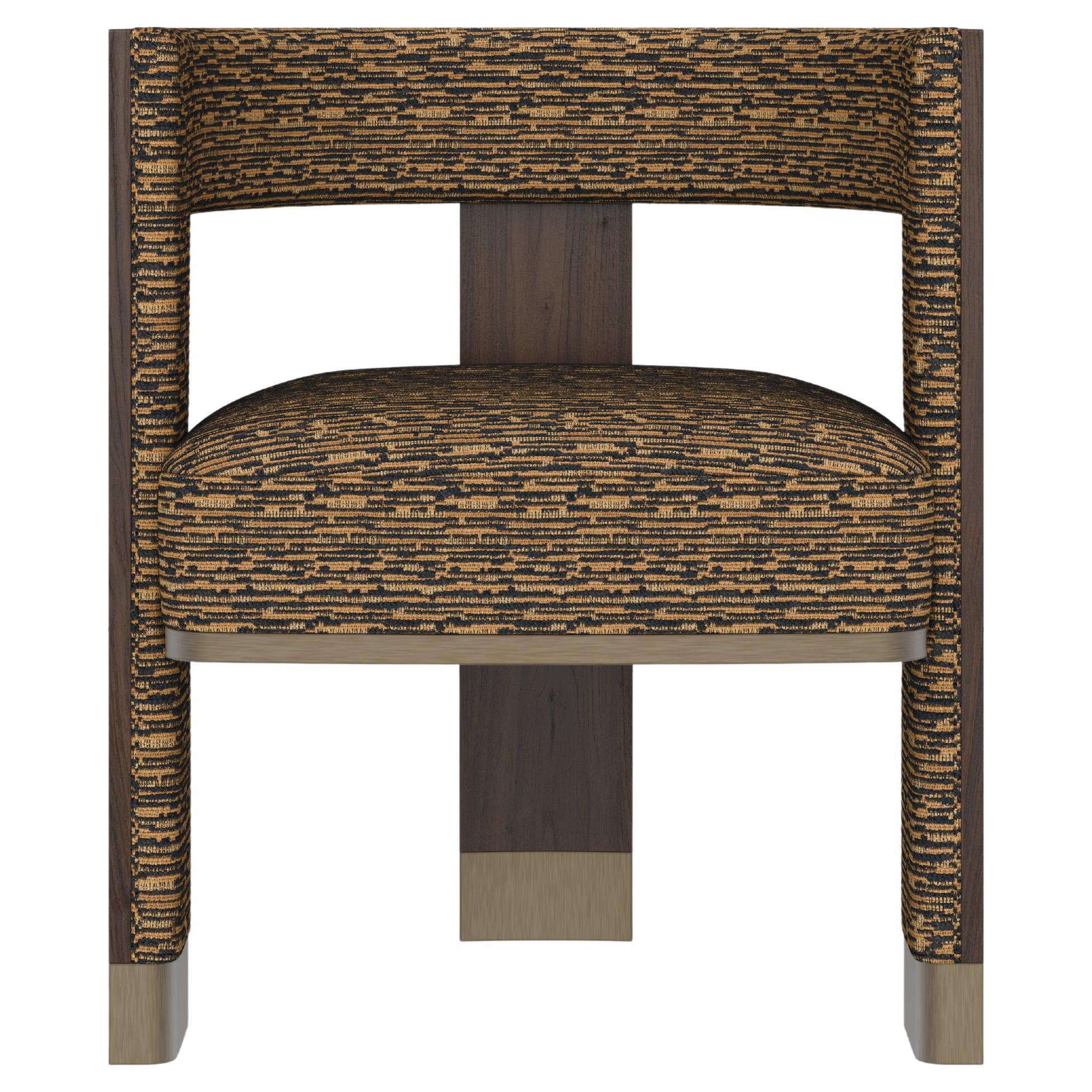 21st Century Brooklyn Dining Chair Black Walnut Linen Brass Made in Portugal