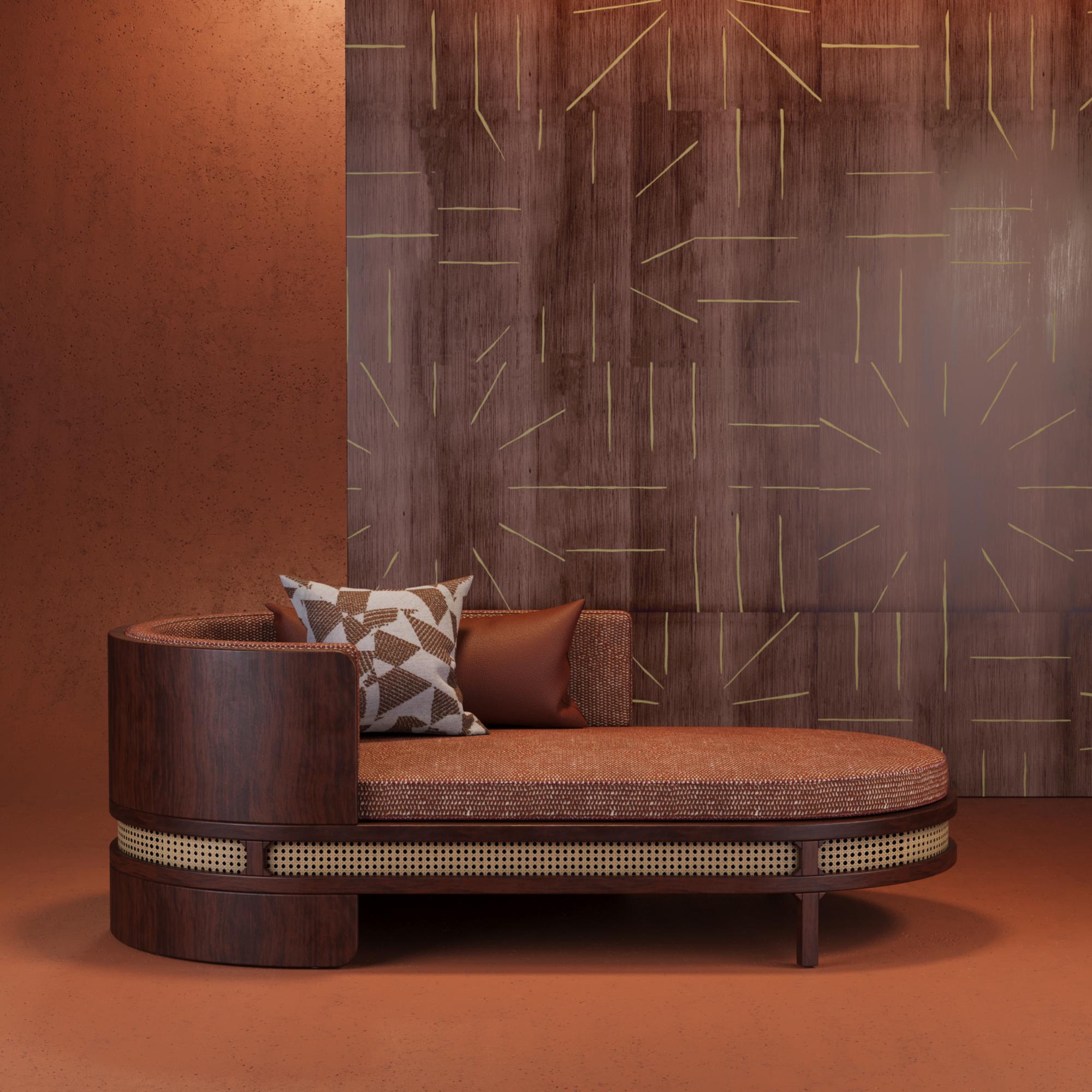 Contemporary 21st Century Brooks Chaise Lounge Linen Walnut Wood Handmade in Portugal For Sale
