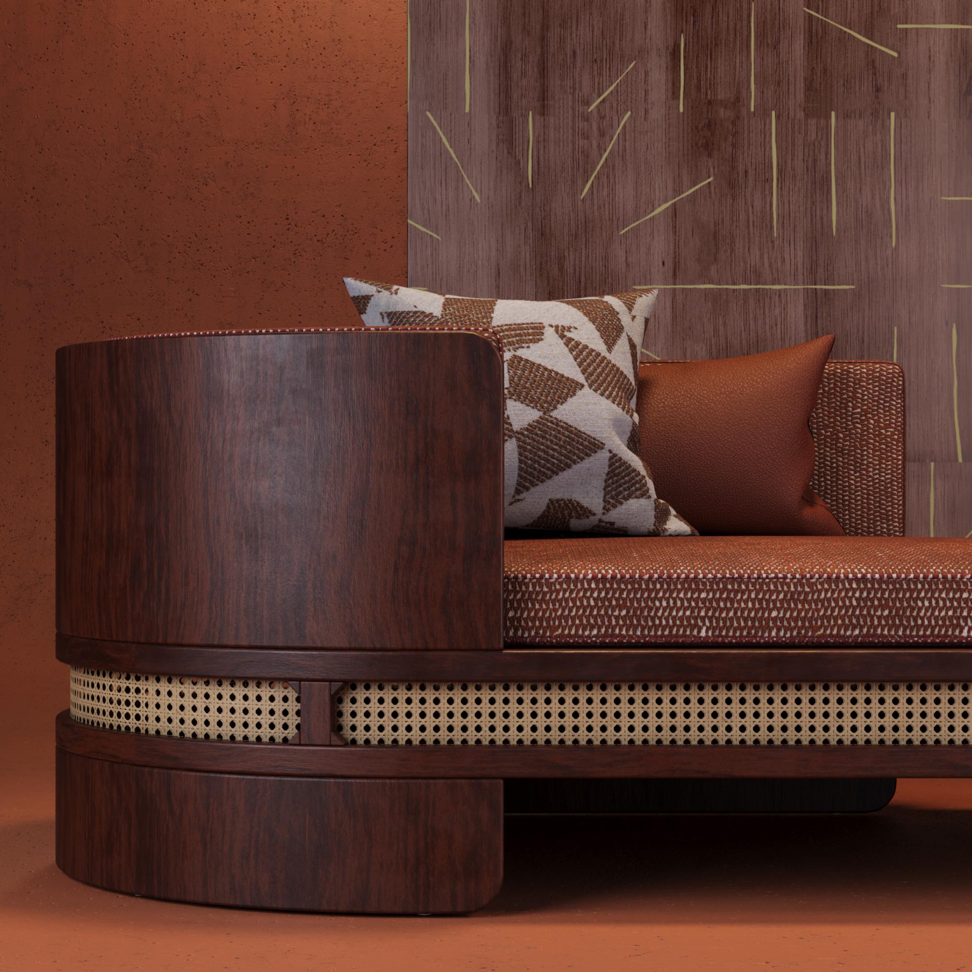 Fabric 21st Century Brooks Chaise Lounge Linen Walnut Wood Handmade in Portugal For Sale