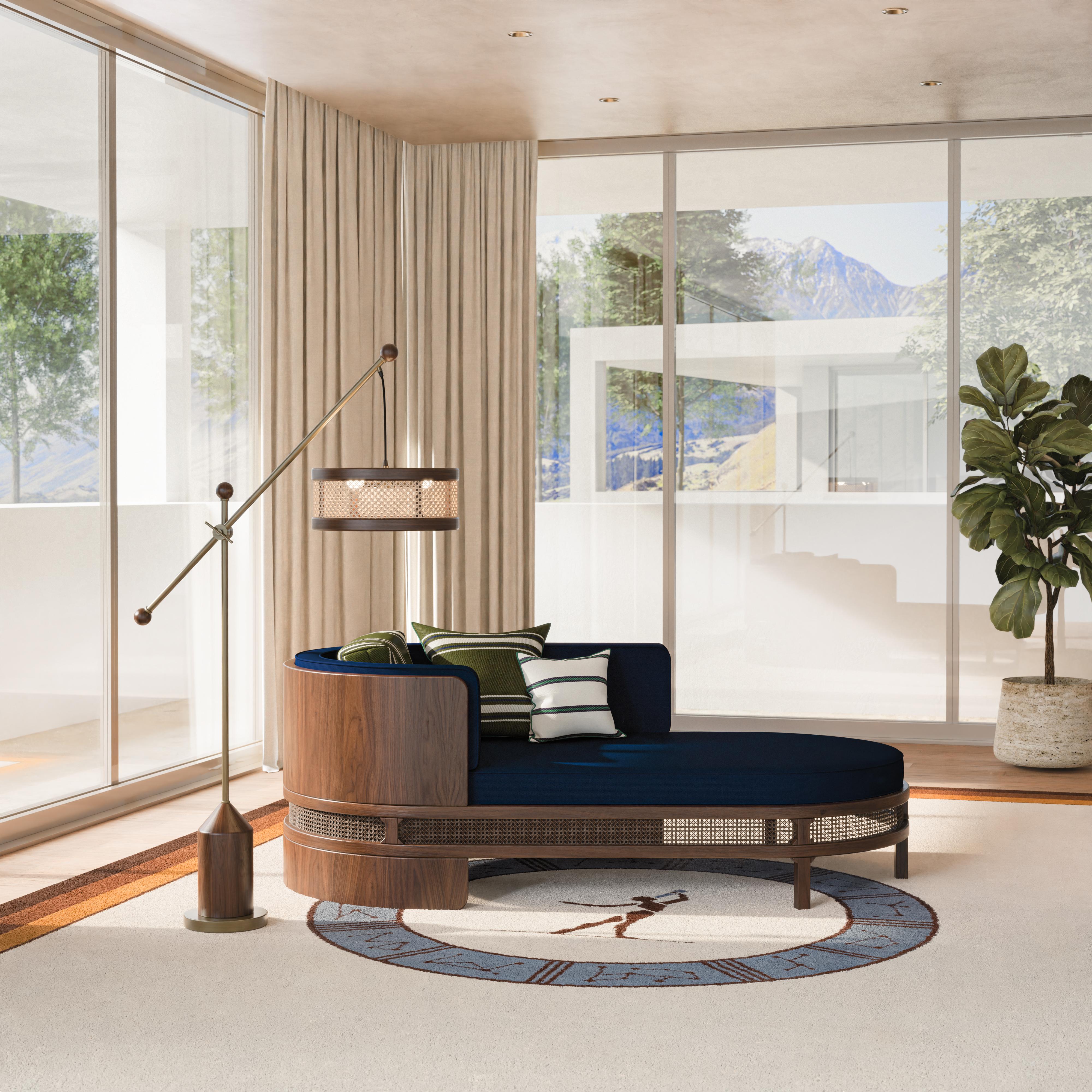 21st Century Brooks Chaise Lounge Linen Walnut Wood Handmade in Portugal For Sale 1