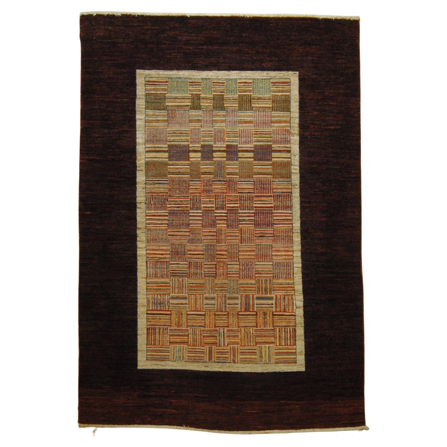 21st Century Brown and Earth Colour Geometric Chuk Palu Rug from Afghanistan For Sale