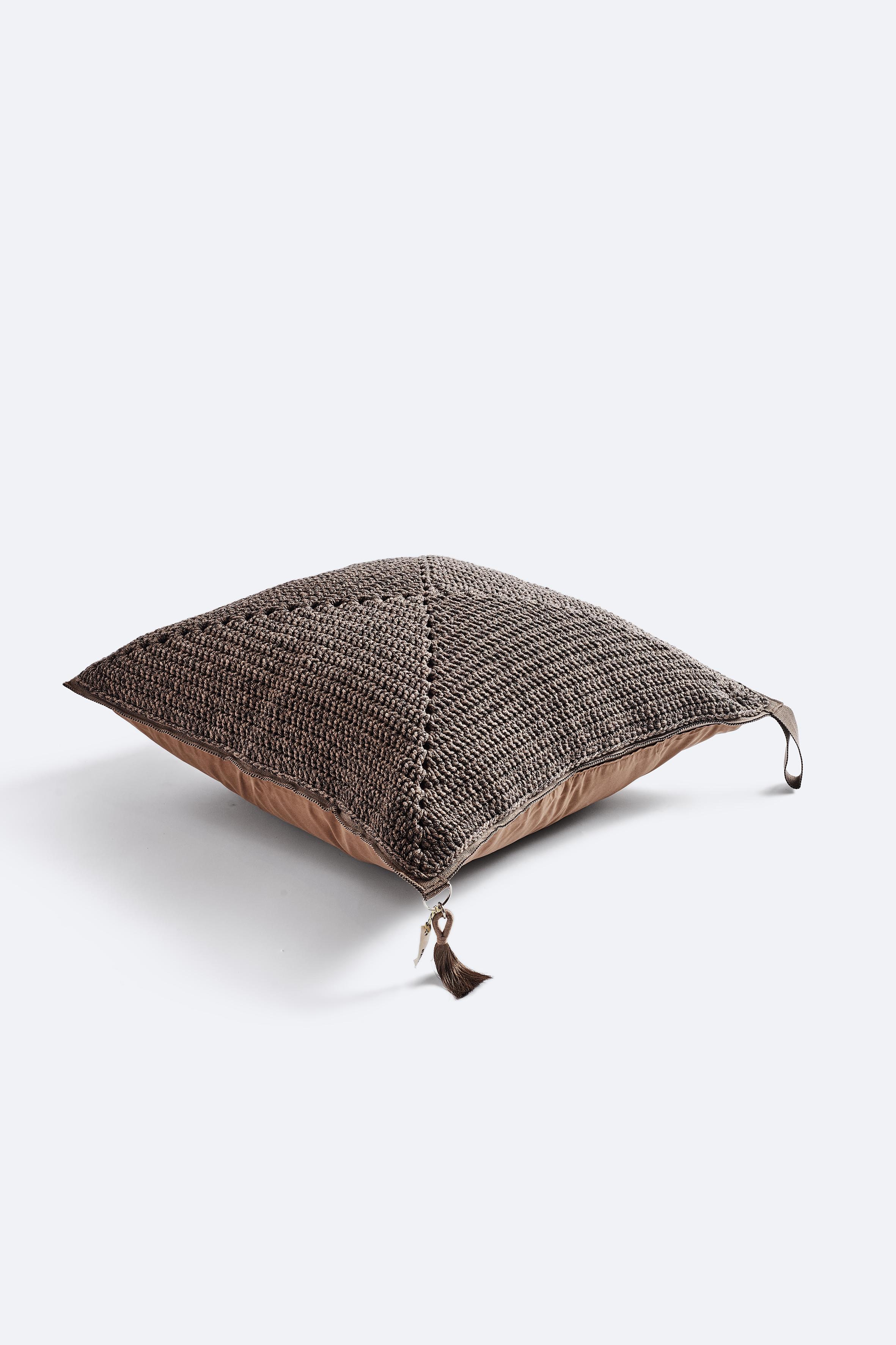 21st Century Brown-Black Outdoor Indoor Handmade Square Floor Cushion For Sale