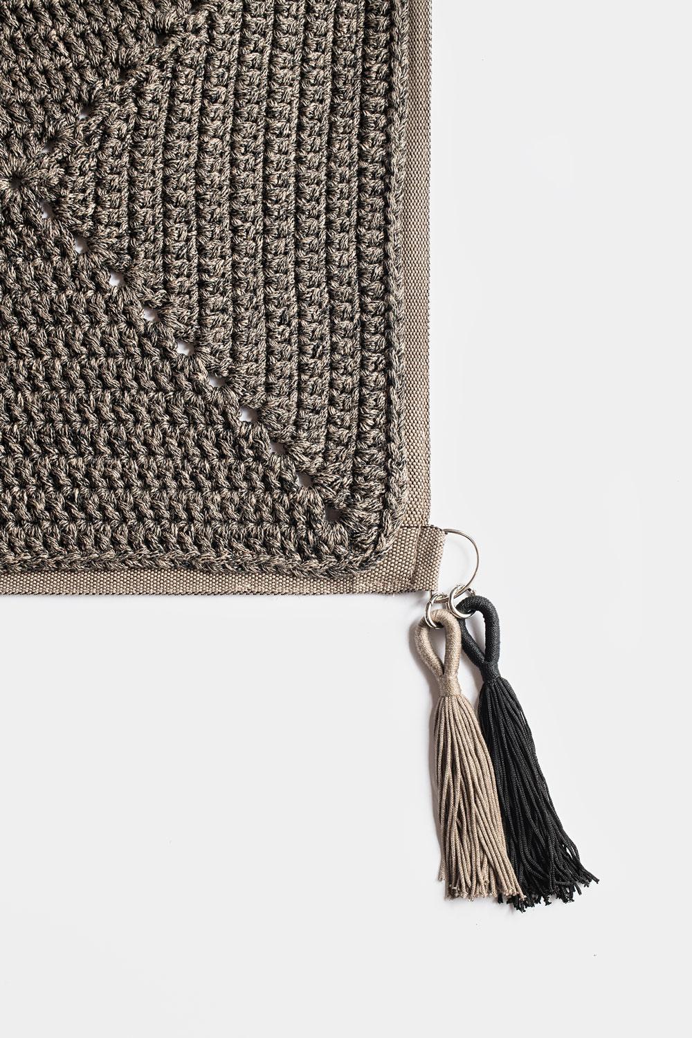 Israeli 21st Century Brown Black Outdoor Indoor Rug, Bag Cushion, and Double Cushion Set For Sale