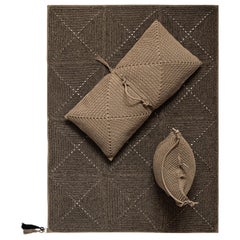 21st Century Brown Schwarz Outdoor Indoor Teppich, Tasche Kissen, und Doppel-Kissen Set