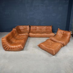 Suite de canapés "Togo" en cuir Brown du 21e siècle par Michel Ducaroy pour Ligne Roset