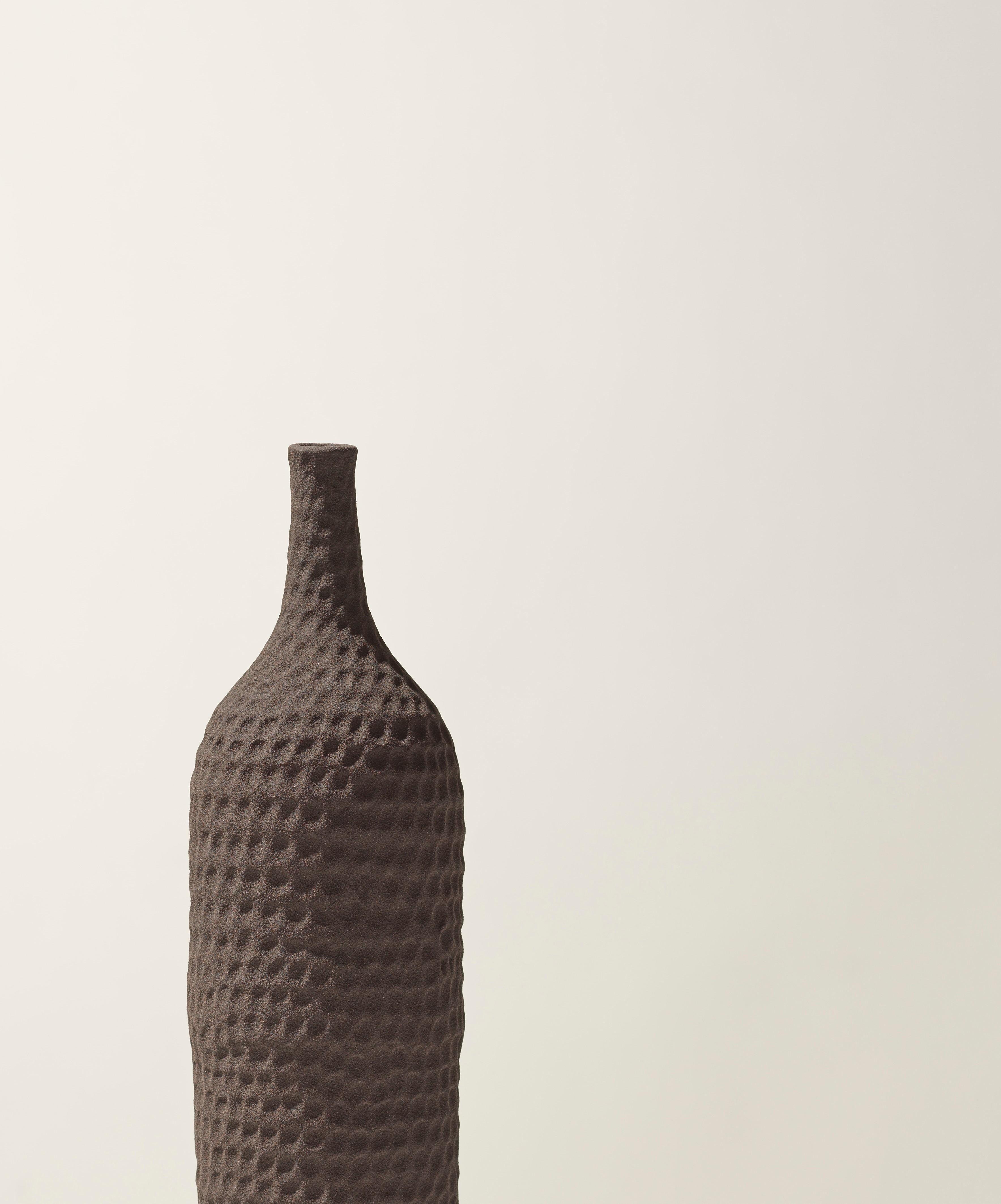 Enameled 21st Century Brown Thin Neck Vase by Ceramica Gatti, designer A. Anastasio For Sale