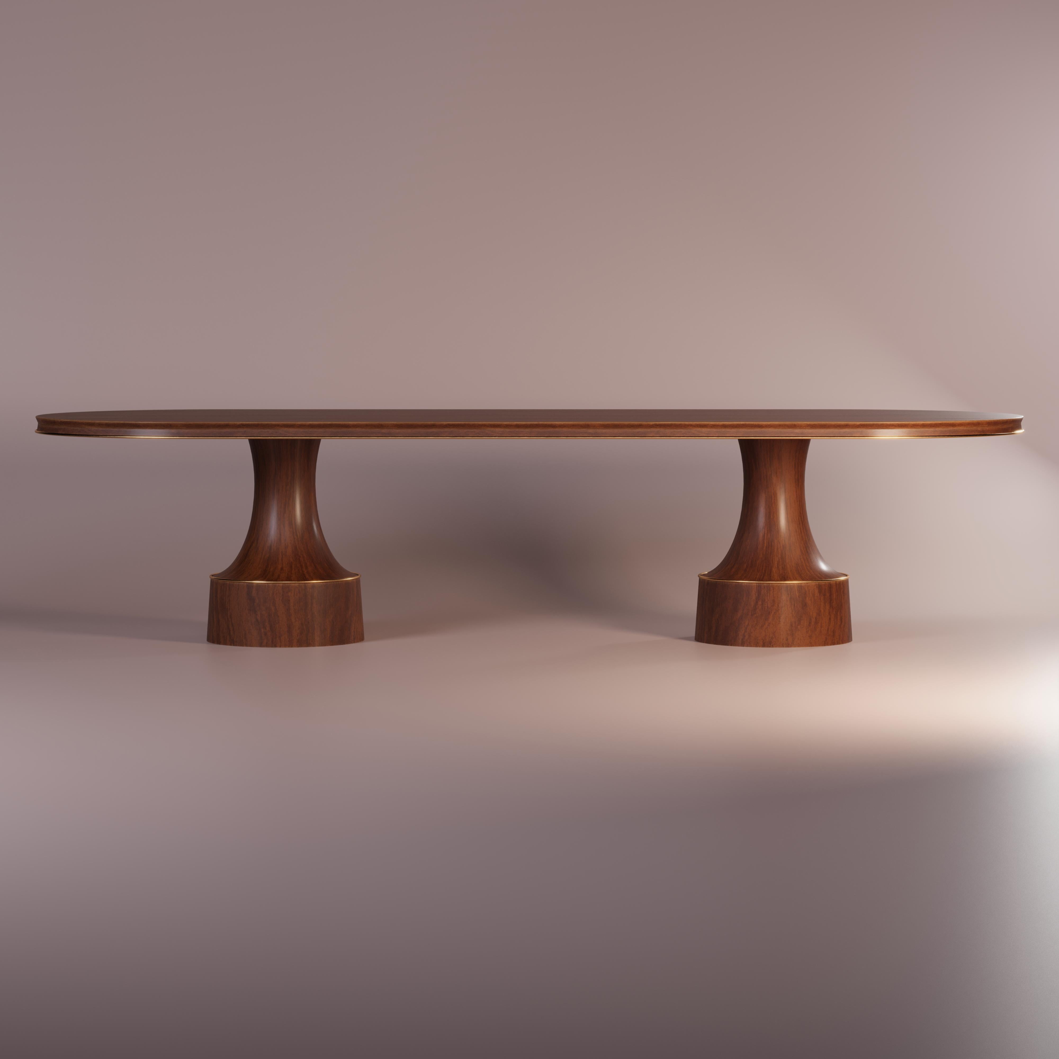 21st Century Buck Oval Dining Table Walnut Wood Polished Brass For Sale 4