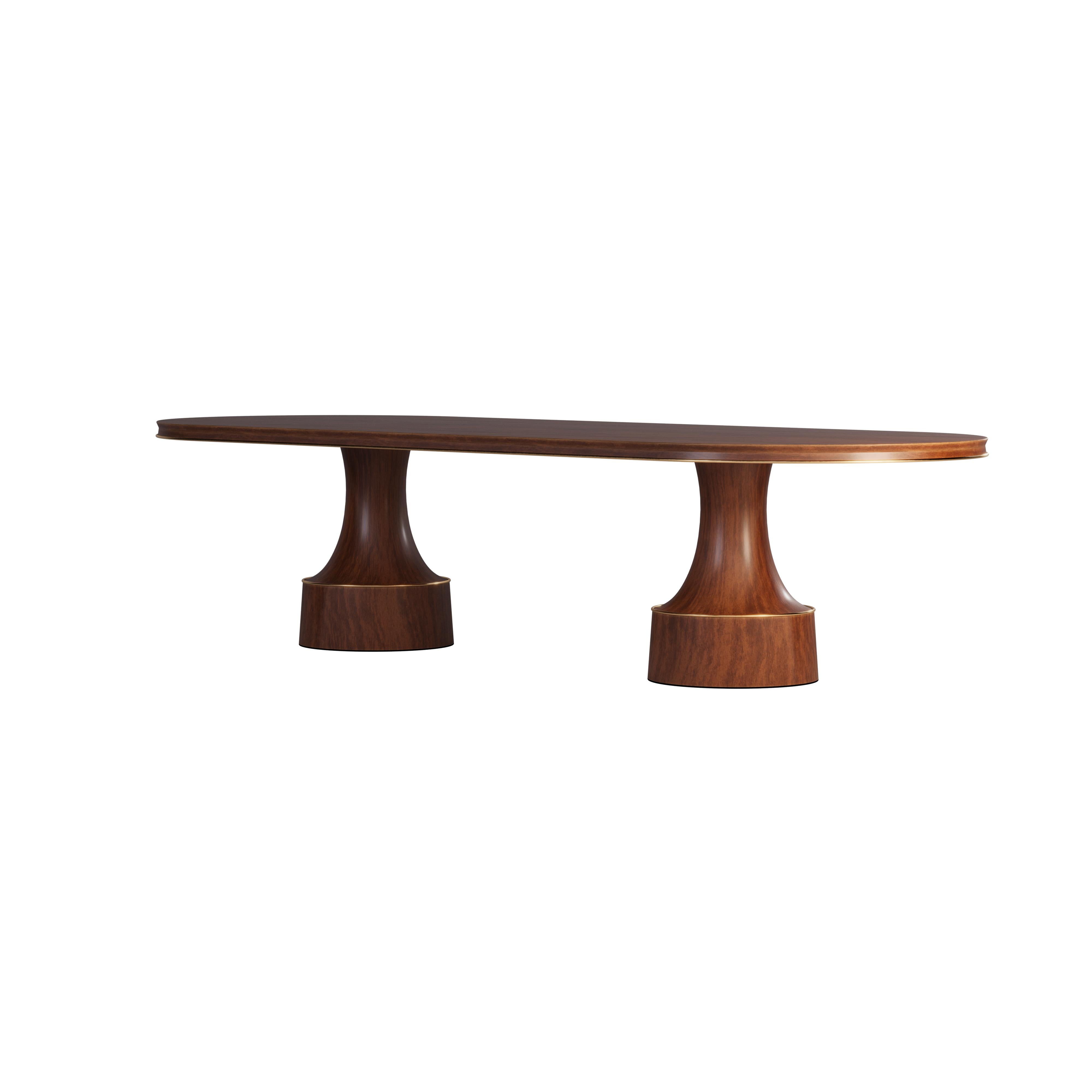 21st Century Buck Oval Dining Table Walnut Wood Polished Brass In New Condition For Sale In RIO TINTO, PT