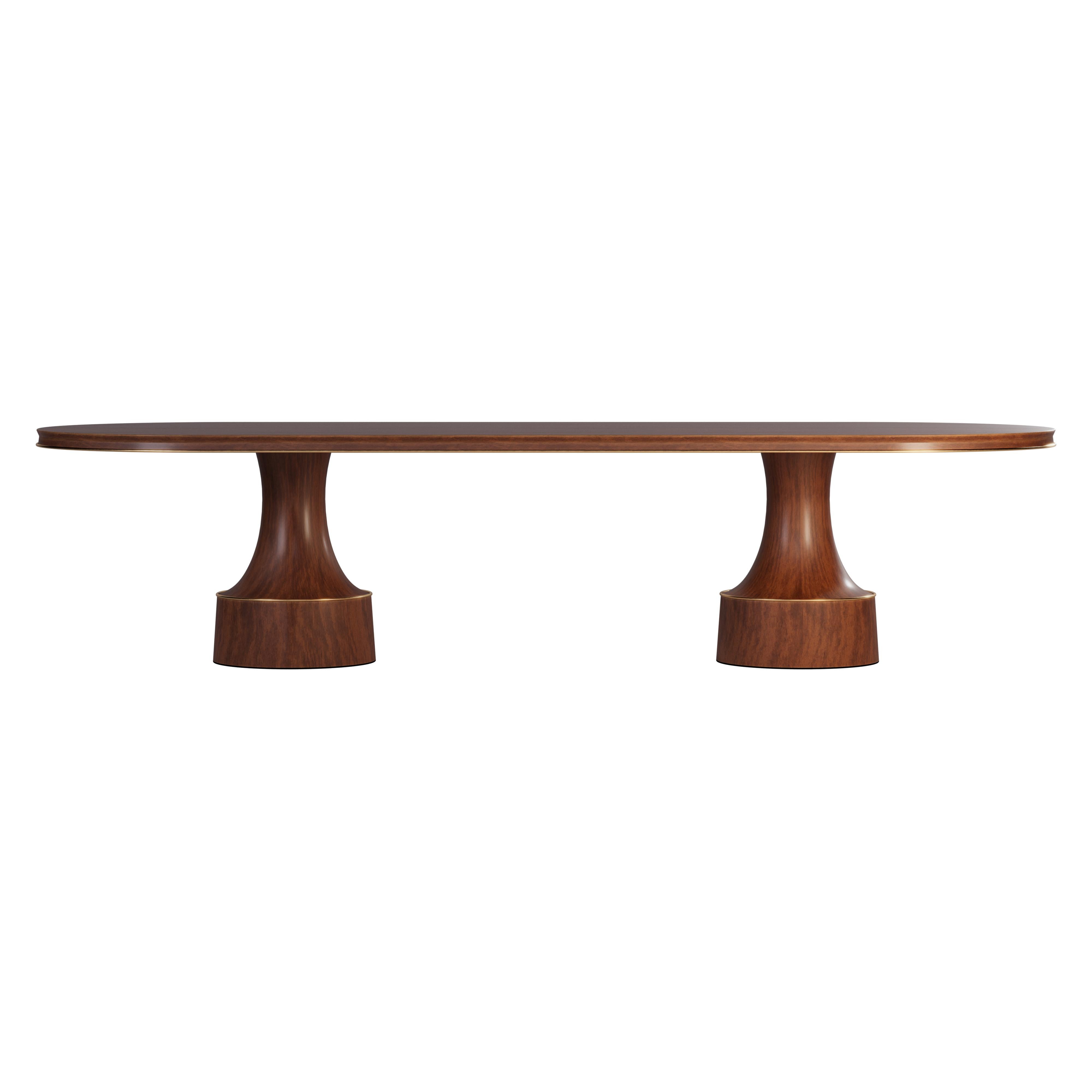 Contemporary 21st Century Buck Oval Dining Table Walnut Wood Polished Brass For Sale
