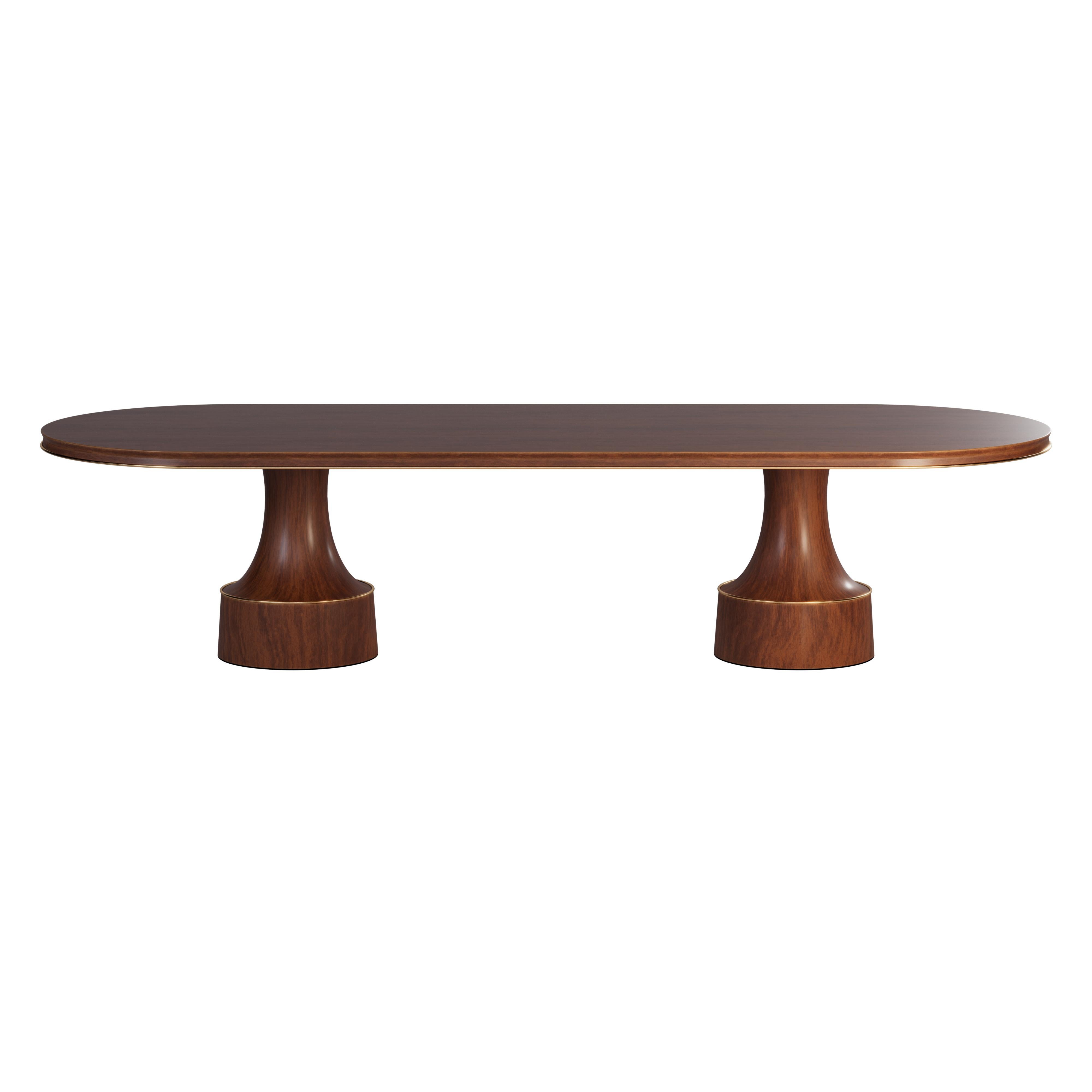 21st Century Buck Oval Dining Table Walnut Wood Polished Brass For Sale 1