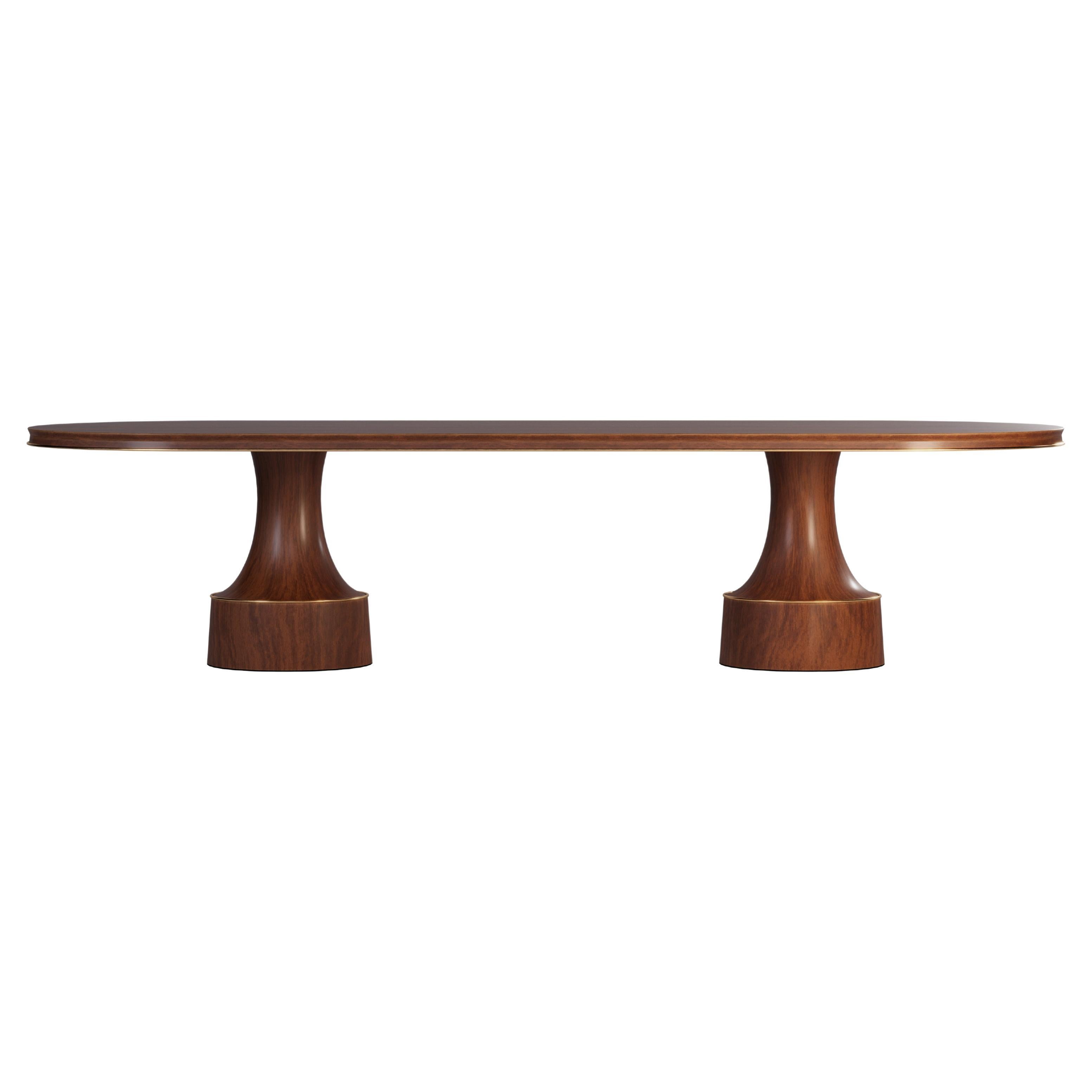 21st Century Buck Oval Dining Table Walnut Wood Polished Brass For Sale