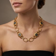 21st Century Bulgari style Costume Jewelry Italian Brass and Monete Necklace