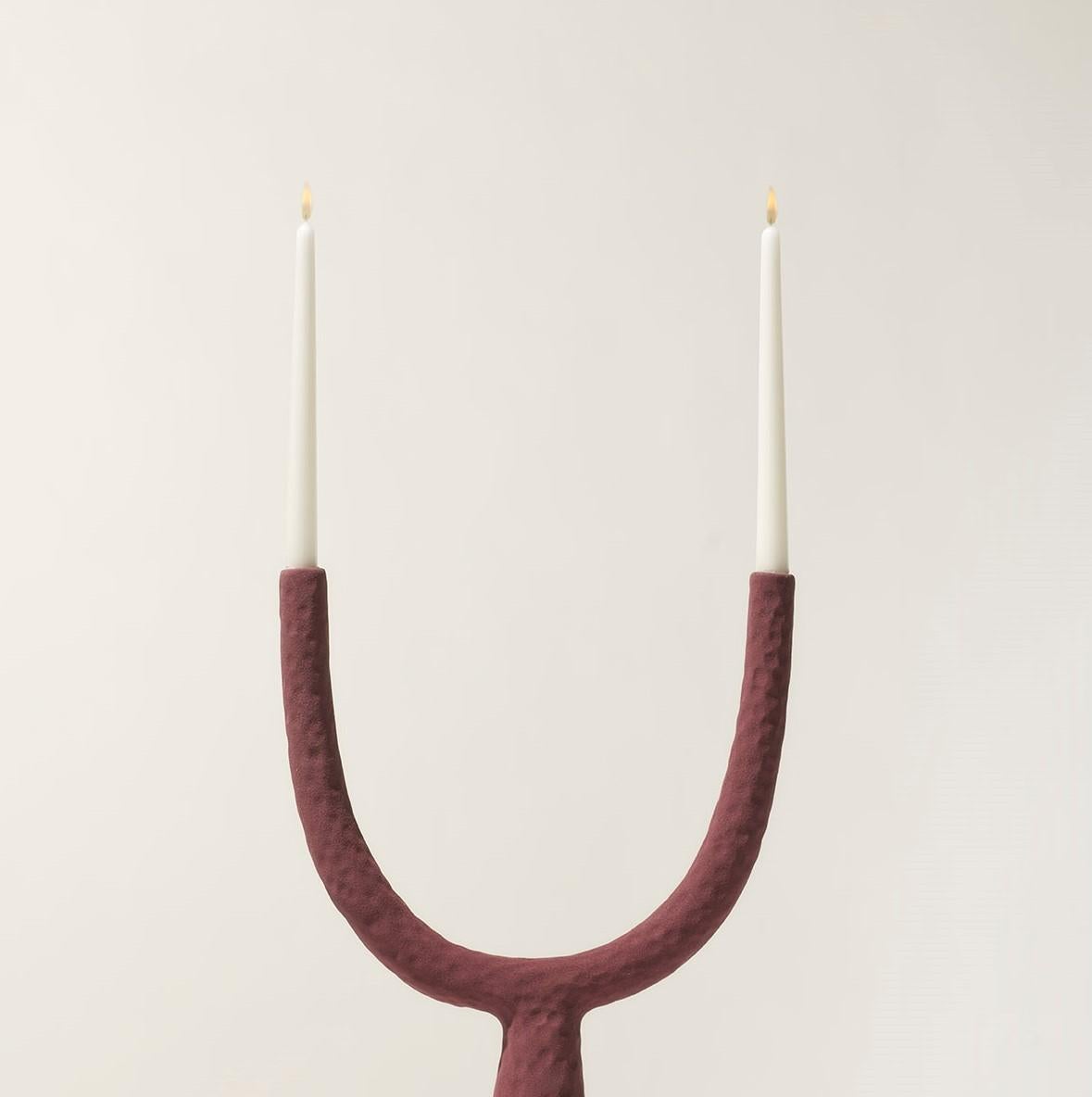 Modern 21st Century Burgundy Matt Candlestick by Ceramica Gatti, designer A. Anastasio For Sale
