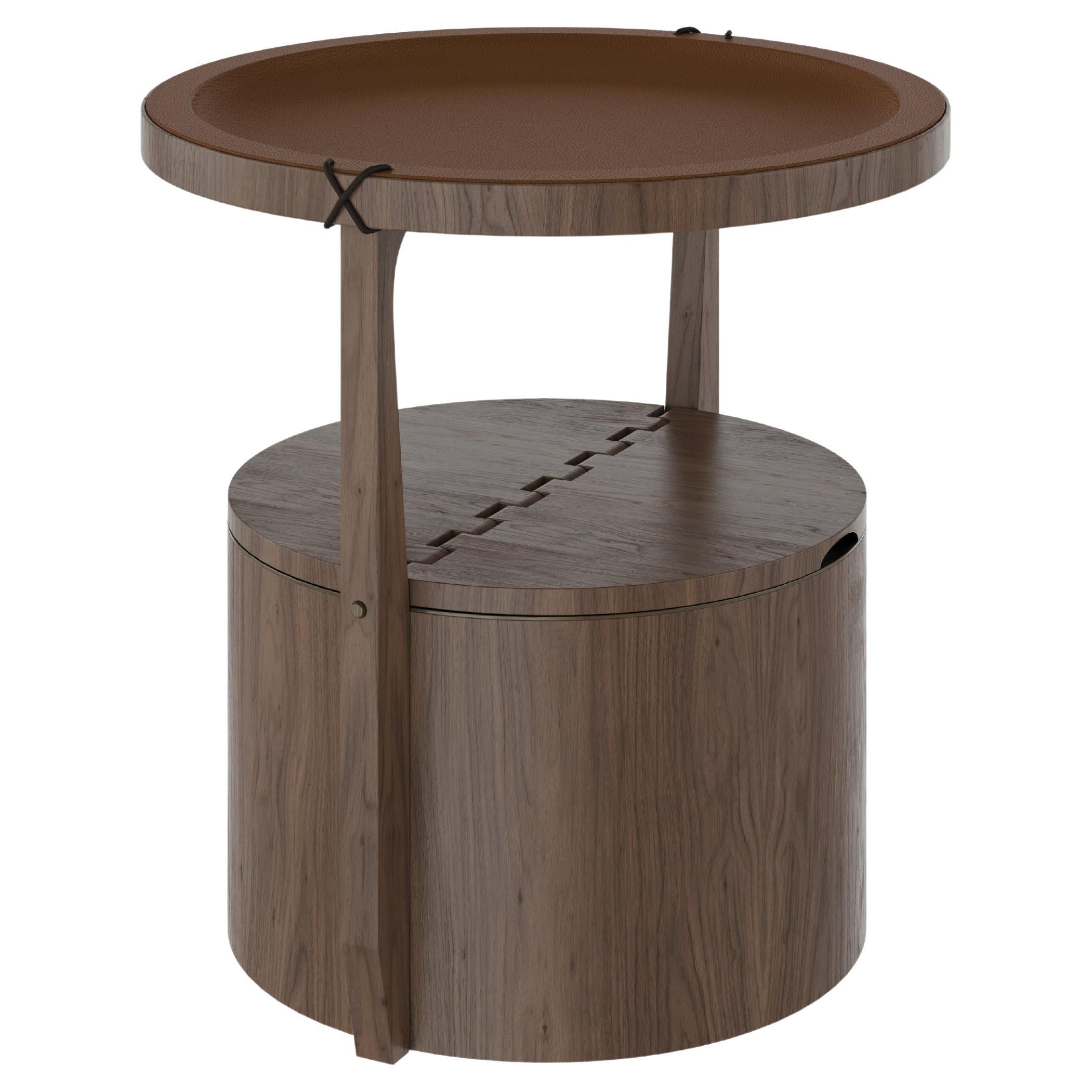 21st Century Burton Side Table Walnut Wood Made in Portugal by Wood Tailors For Sale