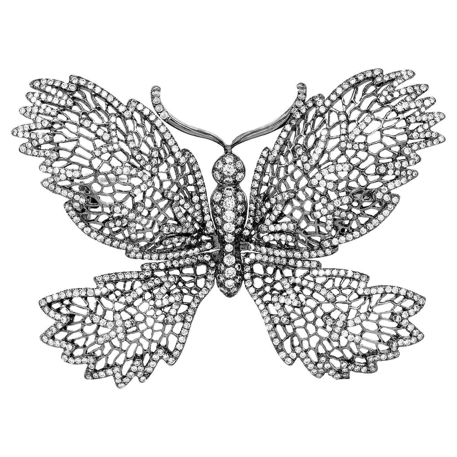 21st Century Butterfly 5.00 carats Diamond 18K Gold Brooch Pin
