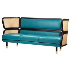 21st Century Butterfly Sofa in Leather, Vienna Straw and Wood, Made in Italy