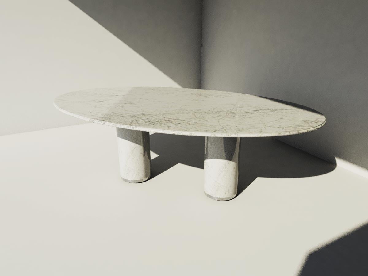 Ovale Del Giardiniere marble table designed by Arch. Achille Castiglioni.
Size: cm.230 x 130 x 73 H
Materials: White Carrara - Venied blu
Designed by: Achille Castiglioni.

  