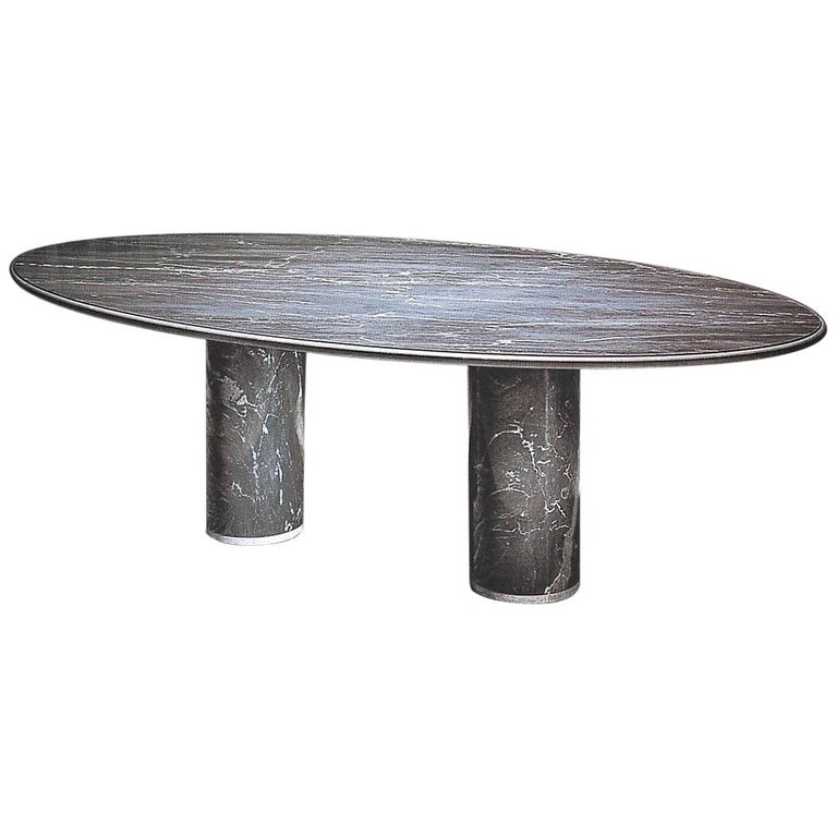 Tavolo ovale da soggiorno in marmo bianco Carrara 21st Century by