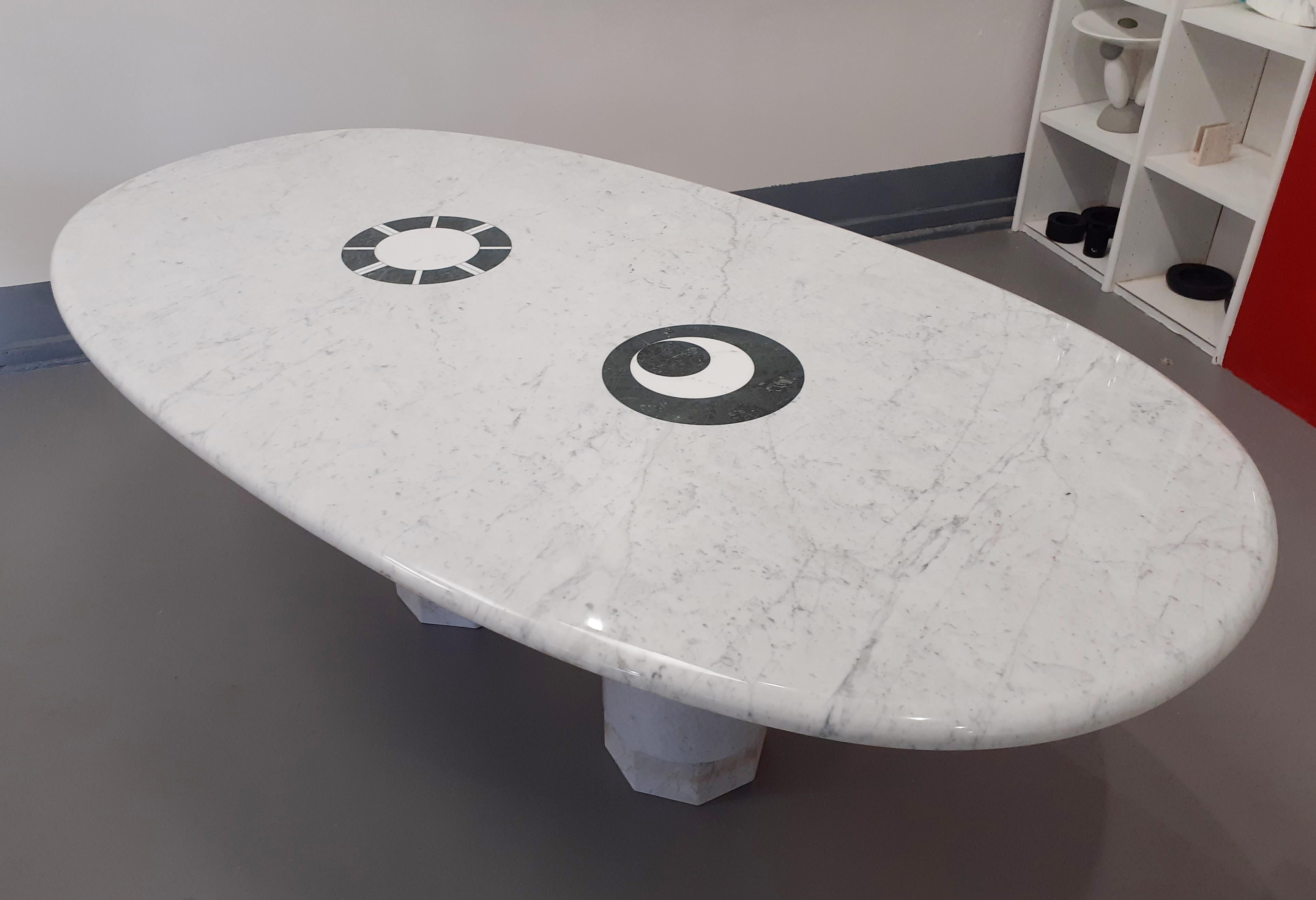 Modern 21st Century by Adolfo Natalini Sole e Luna Inlaid Marble Table White and Green For Sale