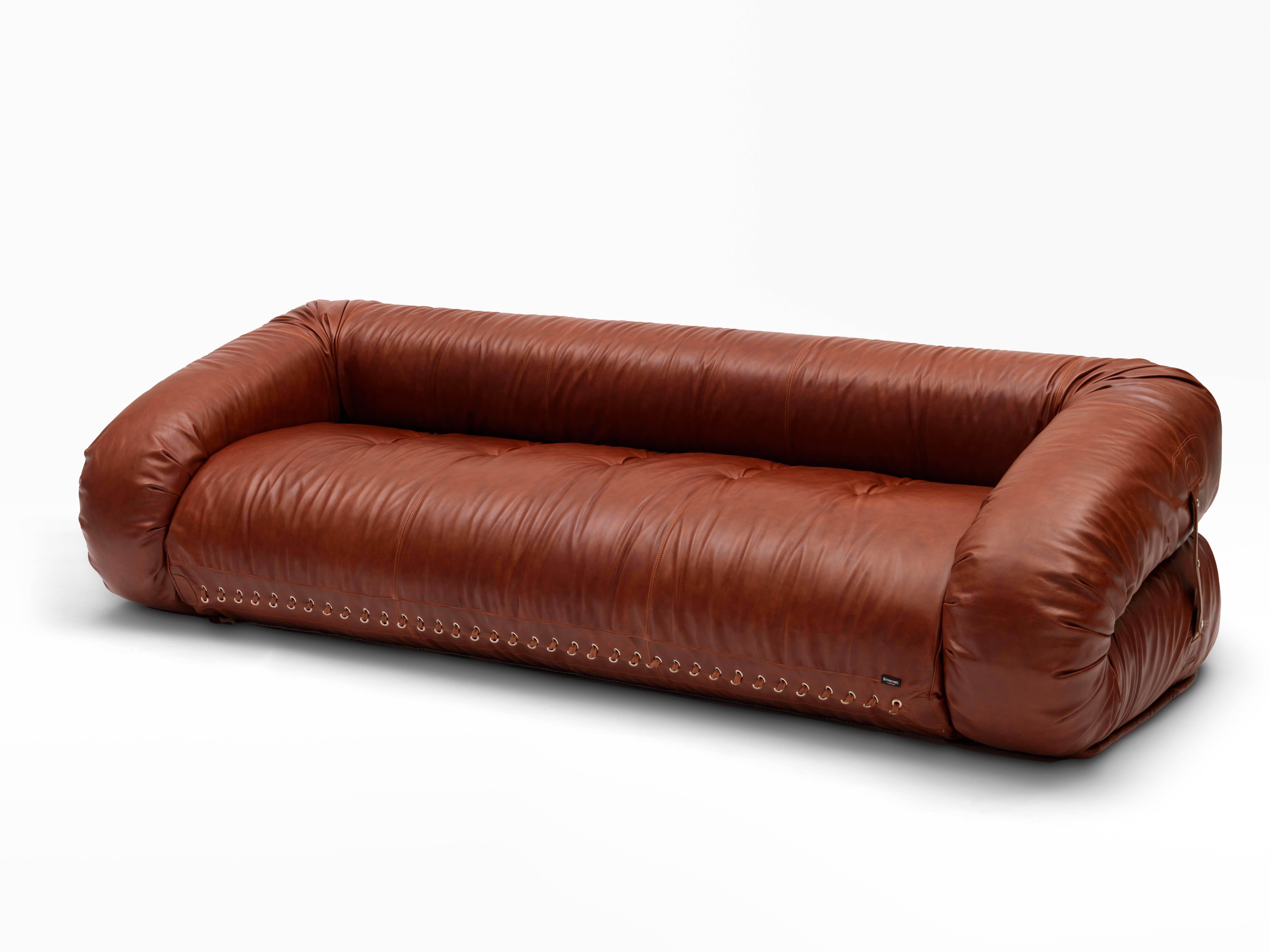 Modern 1970s Anfibio Foldable Sofa Vintage Leather Becchi Giovannetti For Sale