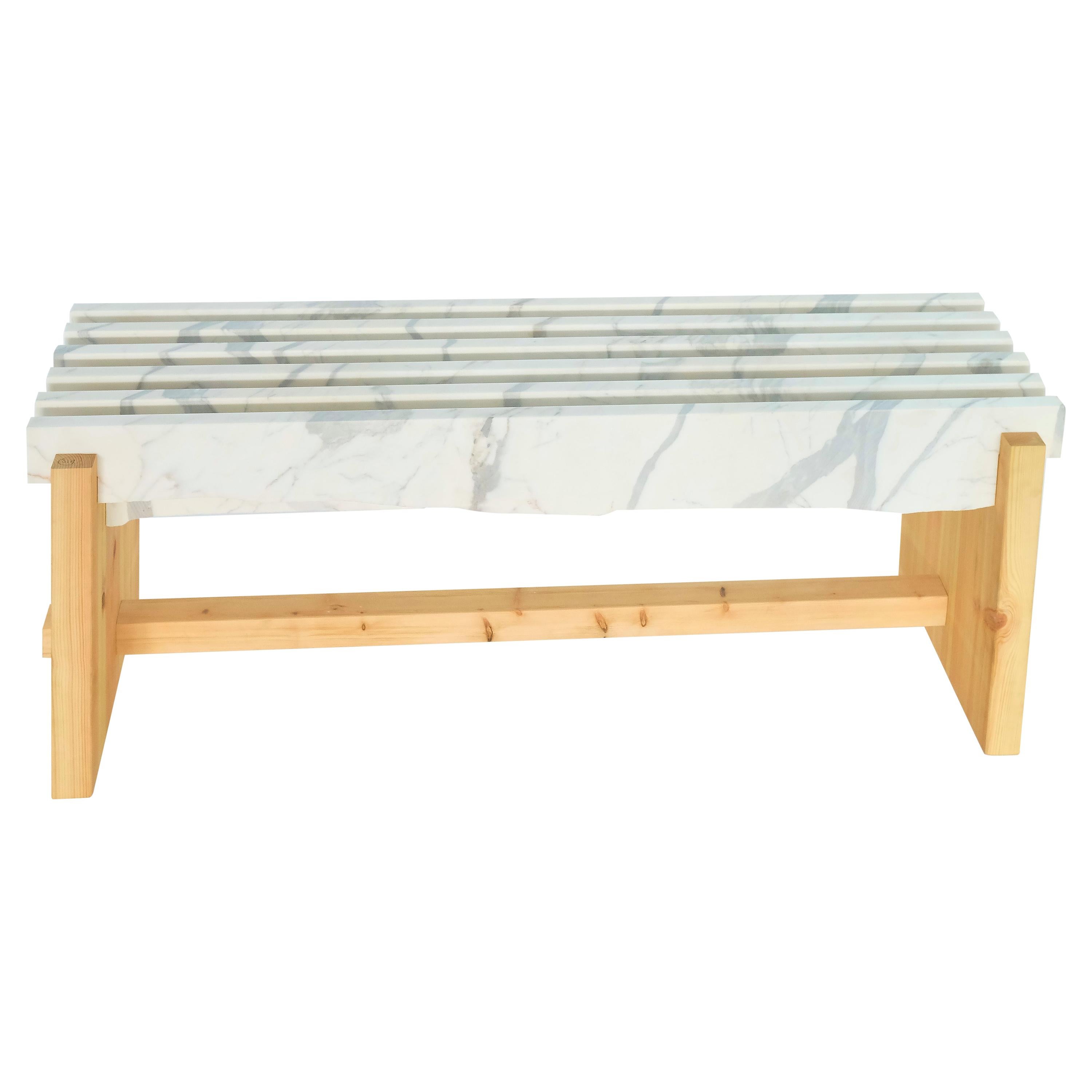 21st Century by Alessandro Gorla "APUANA" Marble & Wood Upcycling Bench
