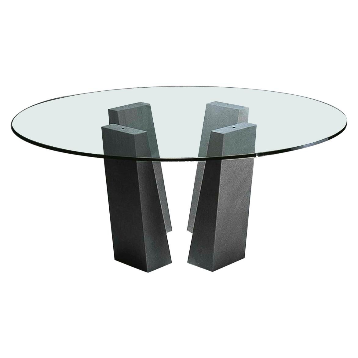 21st Century by Andrea Branzi"QUADRIO"Marble Table Black Marquina & Crystal Top