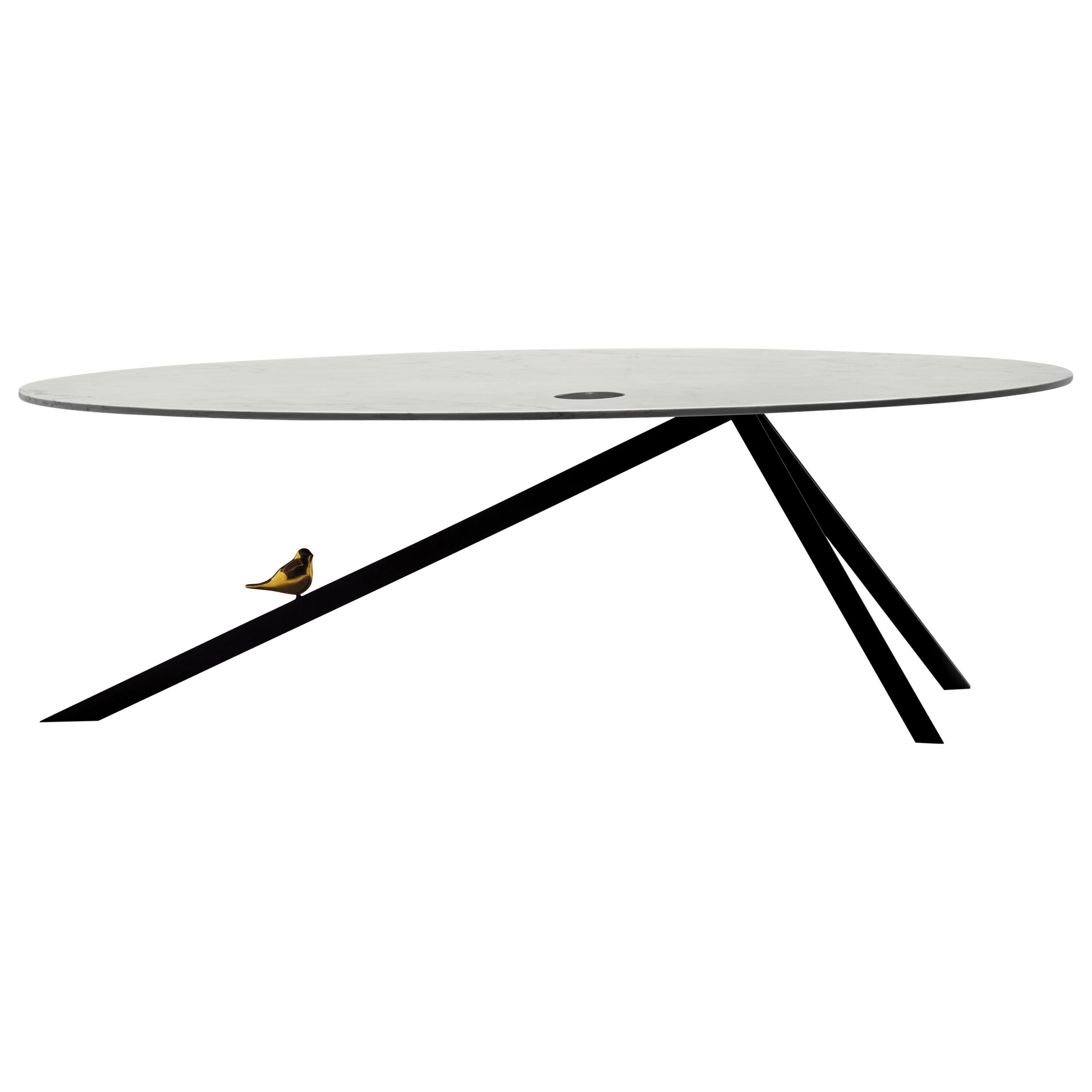 21e siècle par Angeletti Ruzza Table de salle à manger en acier et marbre Artisan Custom