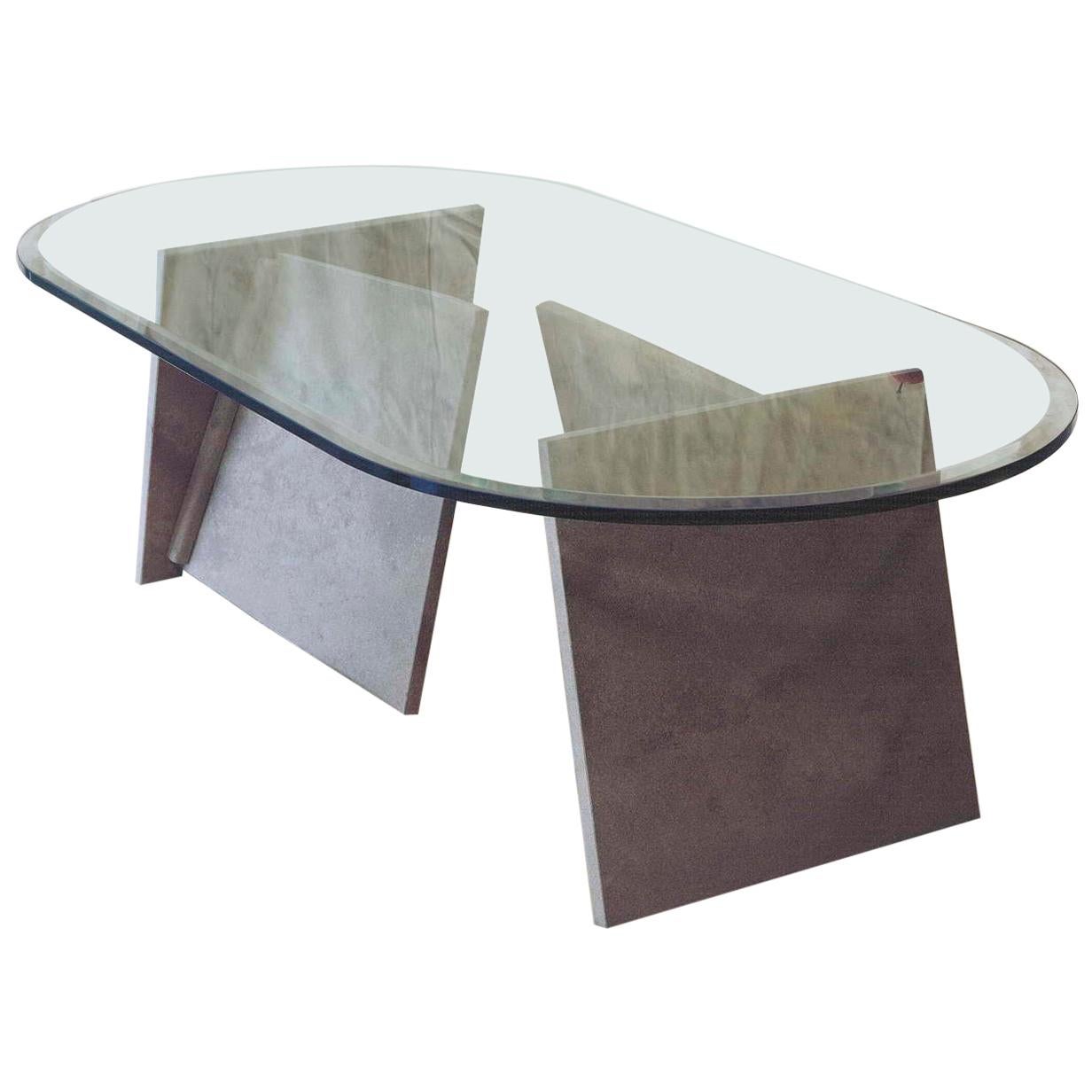 21e siècle par Arch. E. Mari "DUE CARTE" Table basse en marbre avec plateau en cristal