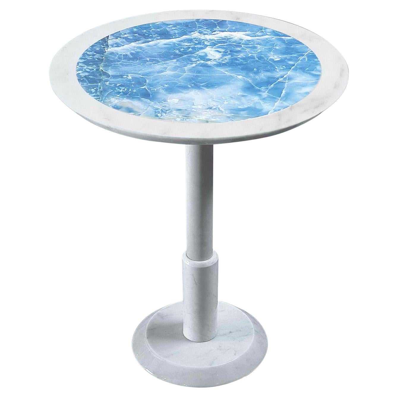 21st Century by Arch. M.Piva "BISTROT" Round Marble Table in White P. & Blu Onix For Sale