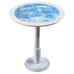 21st Century by Arch. M.Piva "BISTROT" Round Marble Table in White P. & Blu Onix
