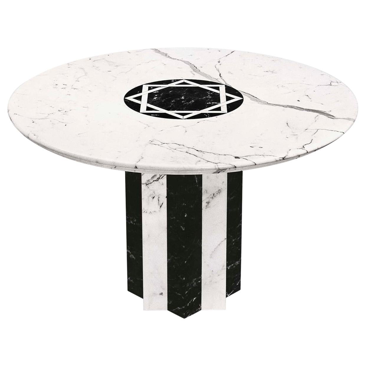 21stCentury by Arch. A.Natalini ASTRA Marble Table with Central Polychrome Inlay