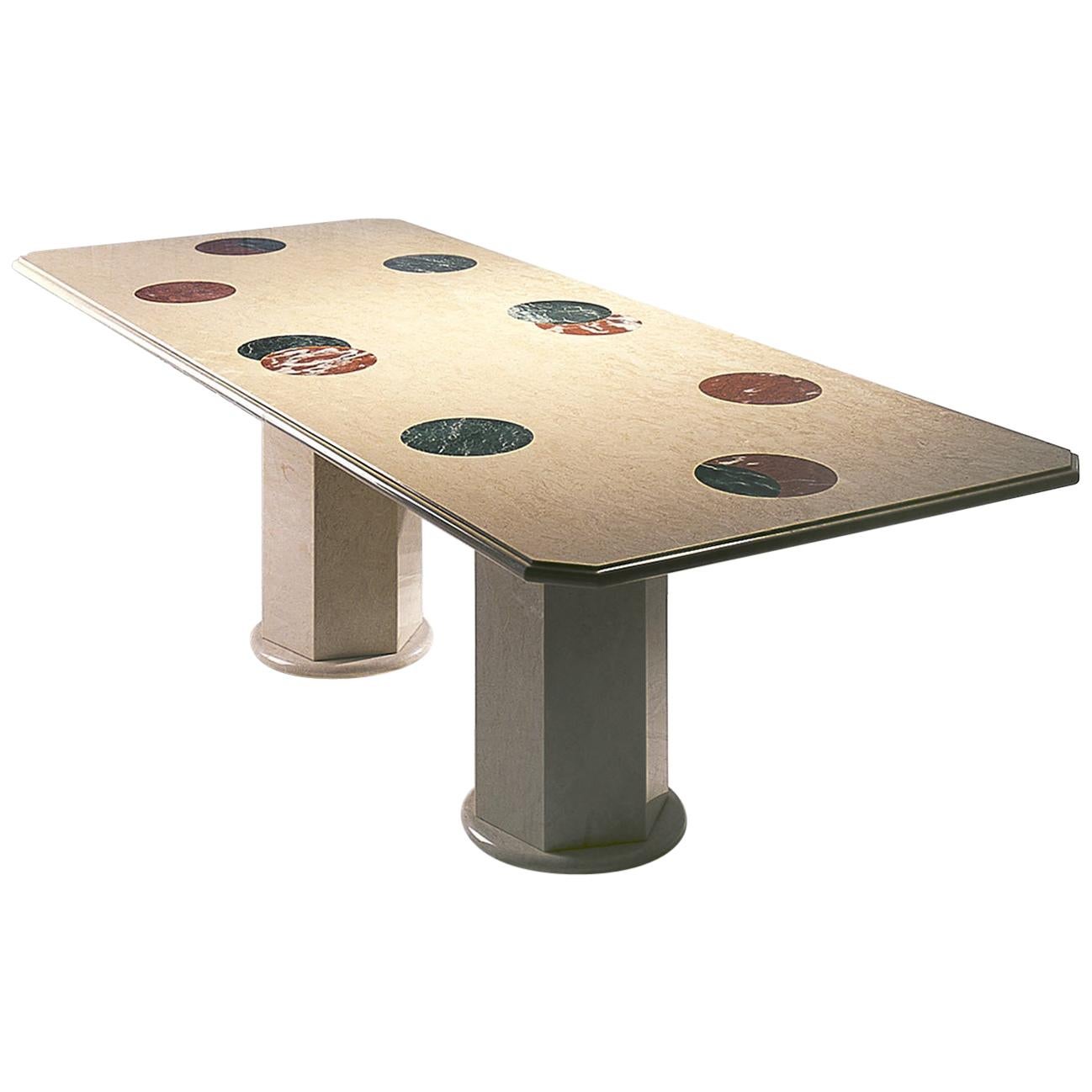 21st Century by Arch.A.Natalini Polychrome Marble Table with Inlaid Moon Phases For Sale