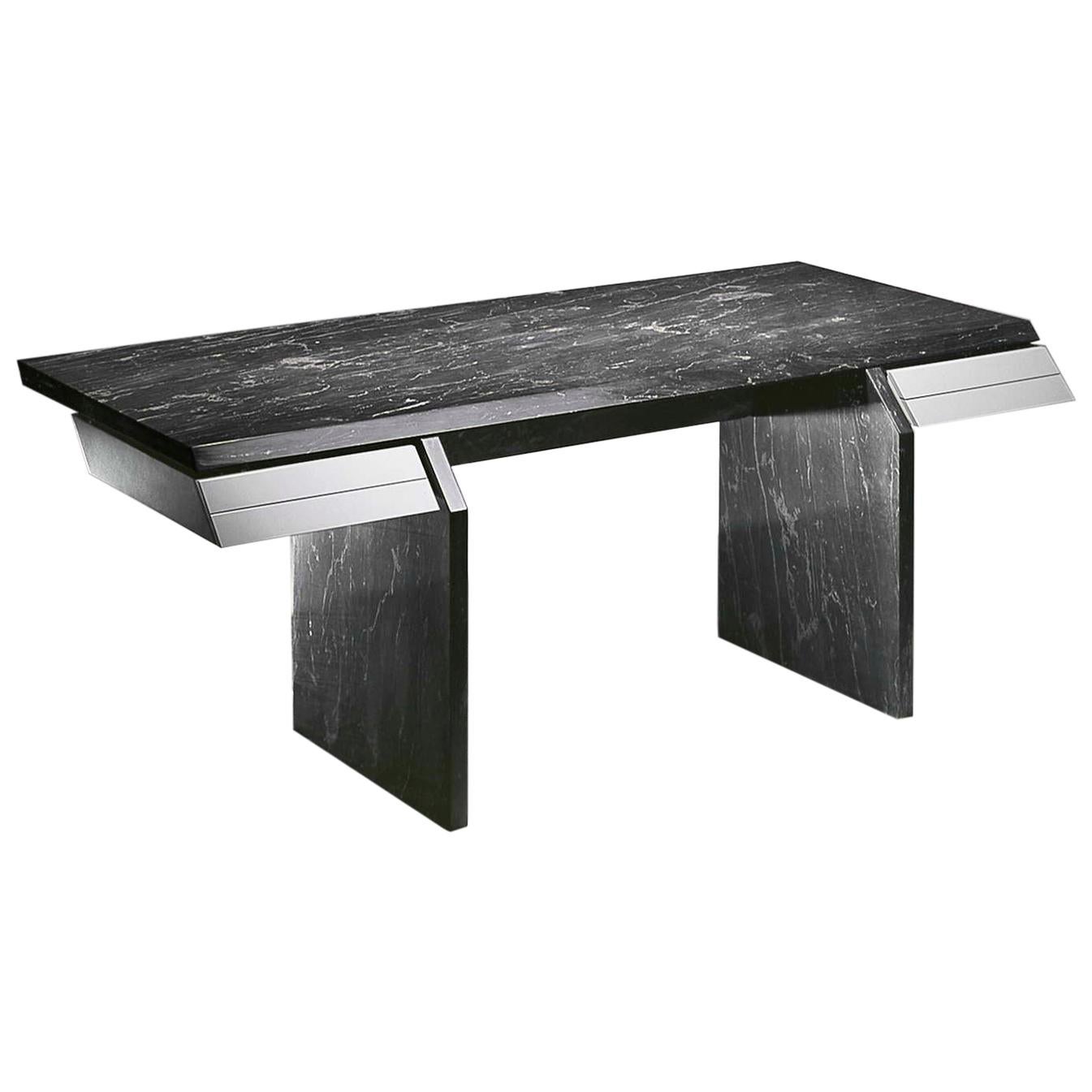 Tisch/Schreibtisch aus Marmor des 21. Jahrhunderts von Arch.K.Hacke mit holzlackierten Schubladen