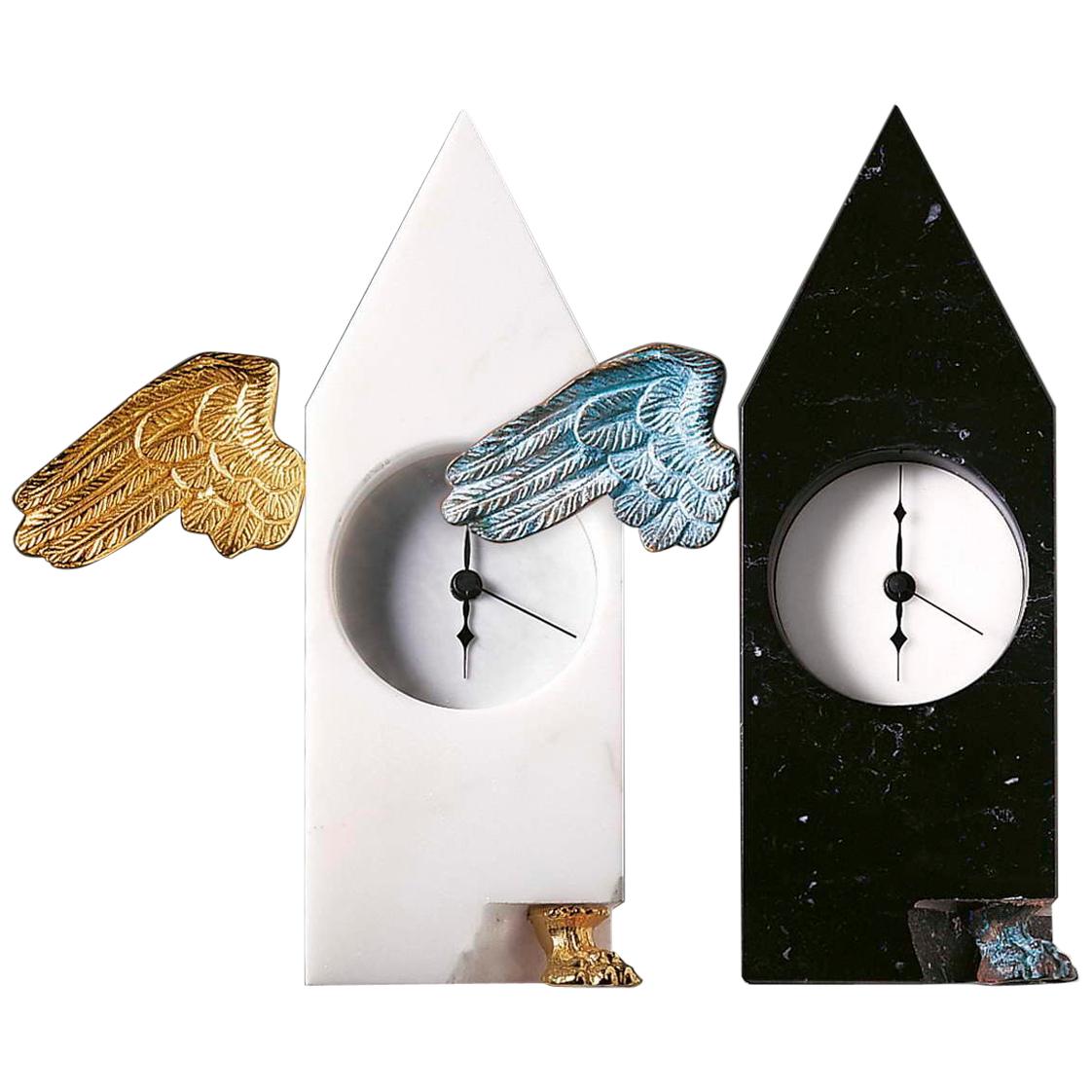 21st Century by D.Palterer Marble and Metal Clock in Nero Marquina White Carrara For Sale