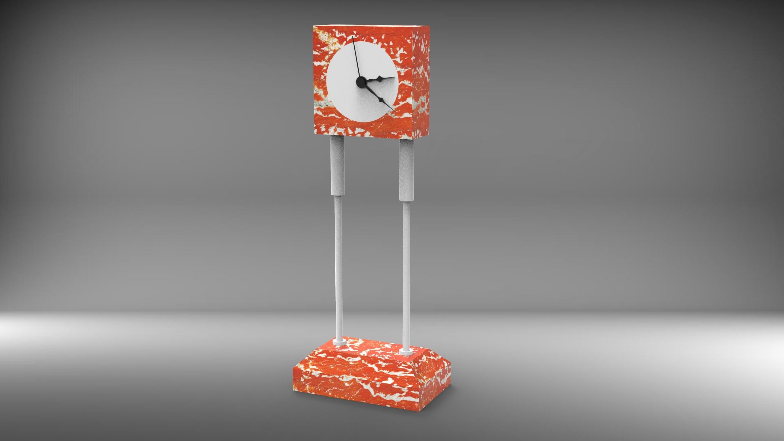 Italian 21st Century by D. Palterer Marble and Metal Clock in Rosso Francia e Verde Alpi For Sale