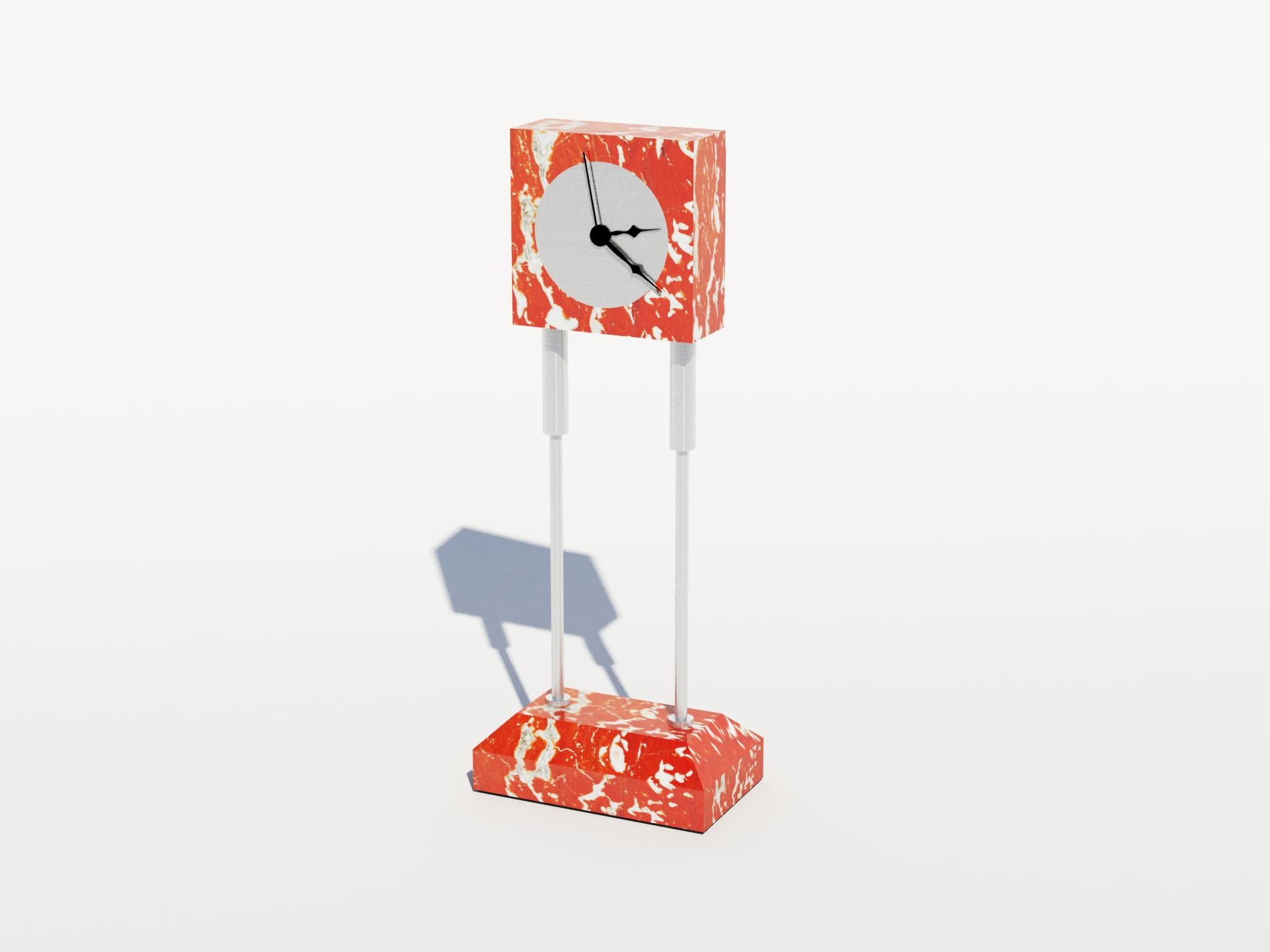 Hand-Crafted 21st Century by D. Palterer Marble and Metal Clock in Rosso Francia e Verde Alpi For Sale