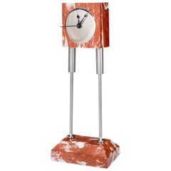 21st Century by D. Palterer Marble and Metal Clock in Rosso Francia e Verde Alpi