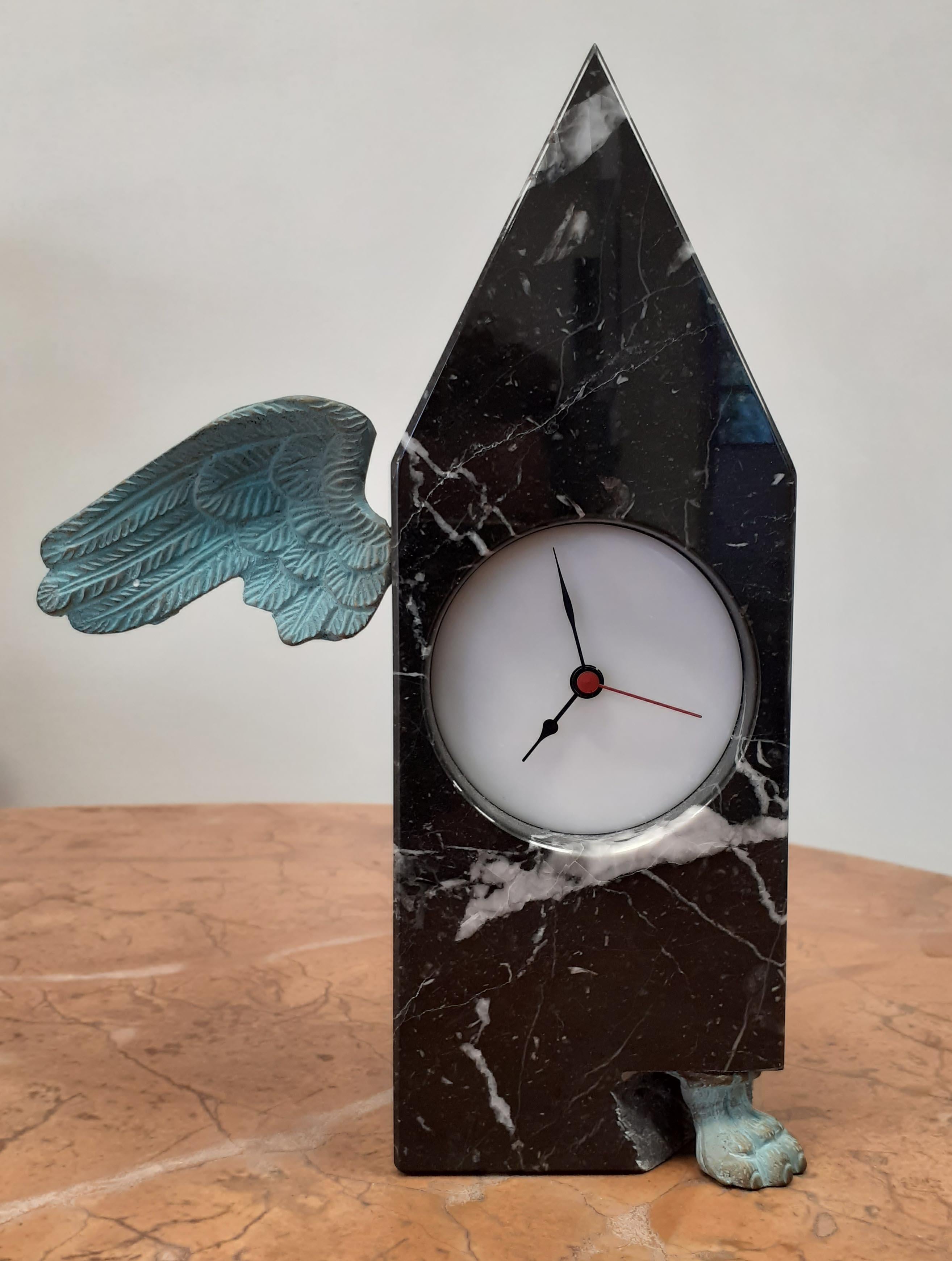 Italian 21st Century by D.Palterer Marble and Metal Clock in Nero Marquina White Carrara For Sale