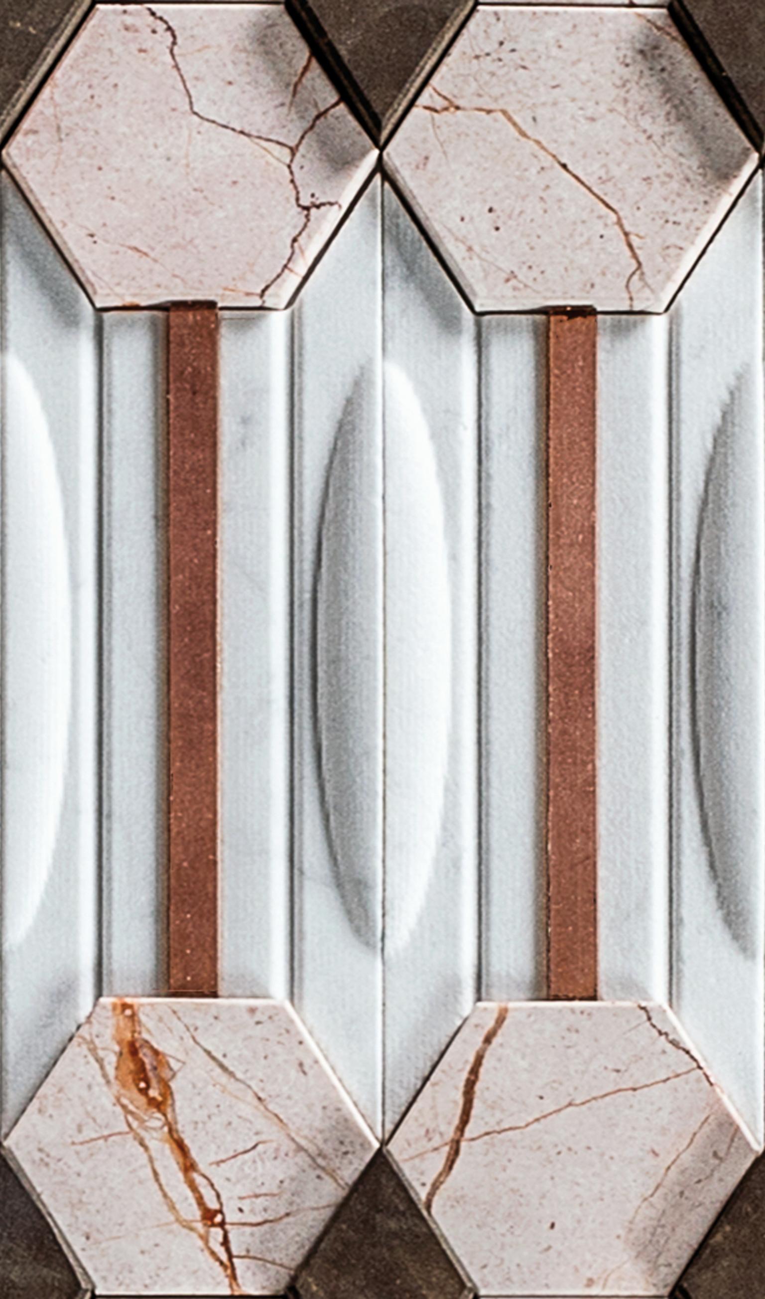 Copper LITHEA/Byzas by Elena Salmistraro Wall Decor Marble White and Pink For Sale