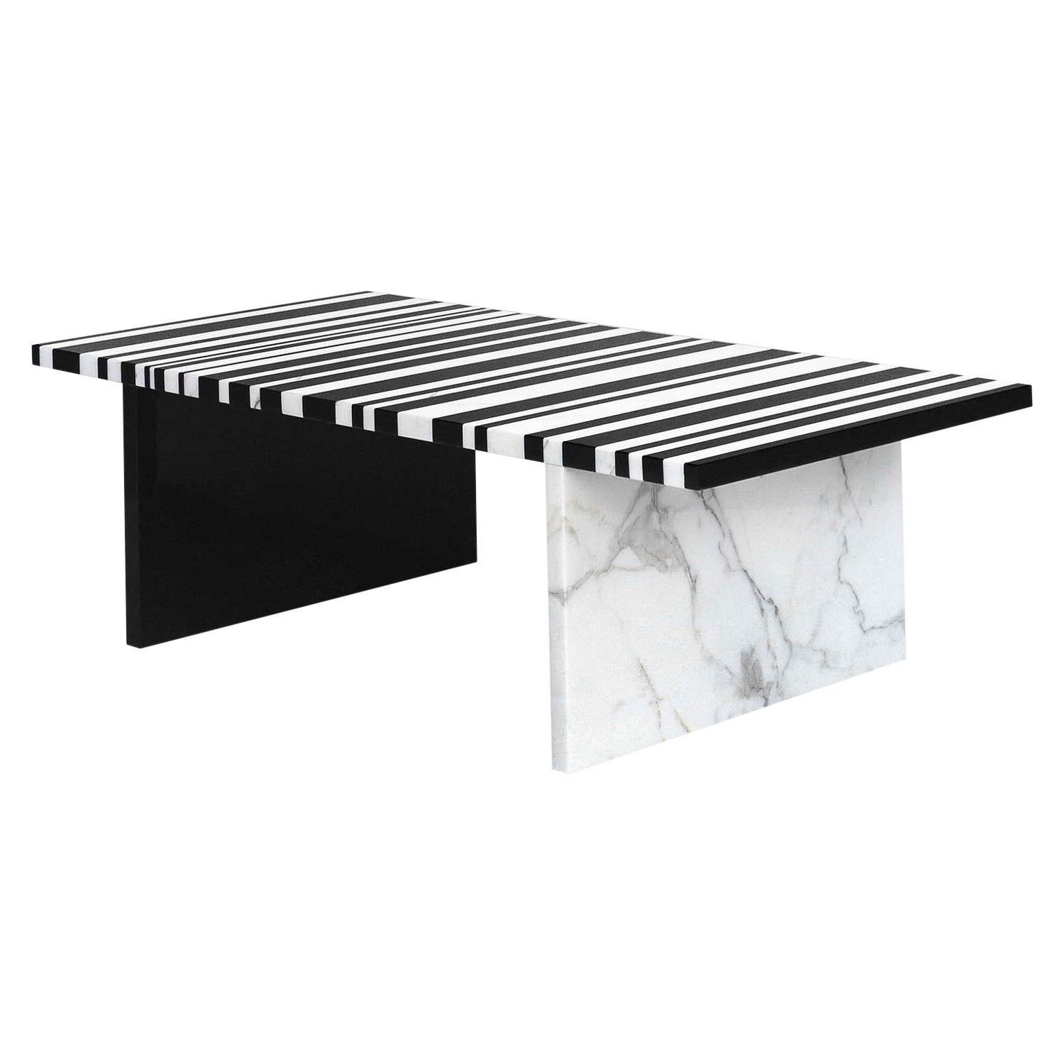 21st Century by E.Sabatini "CODICE A BARRE" Black & White Marble Coffee Table For Sale
