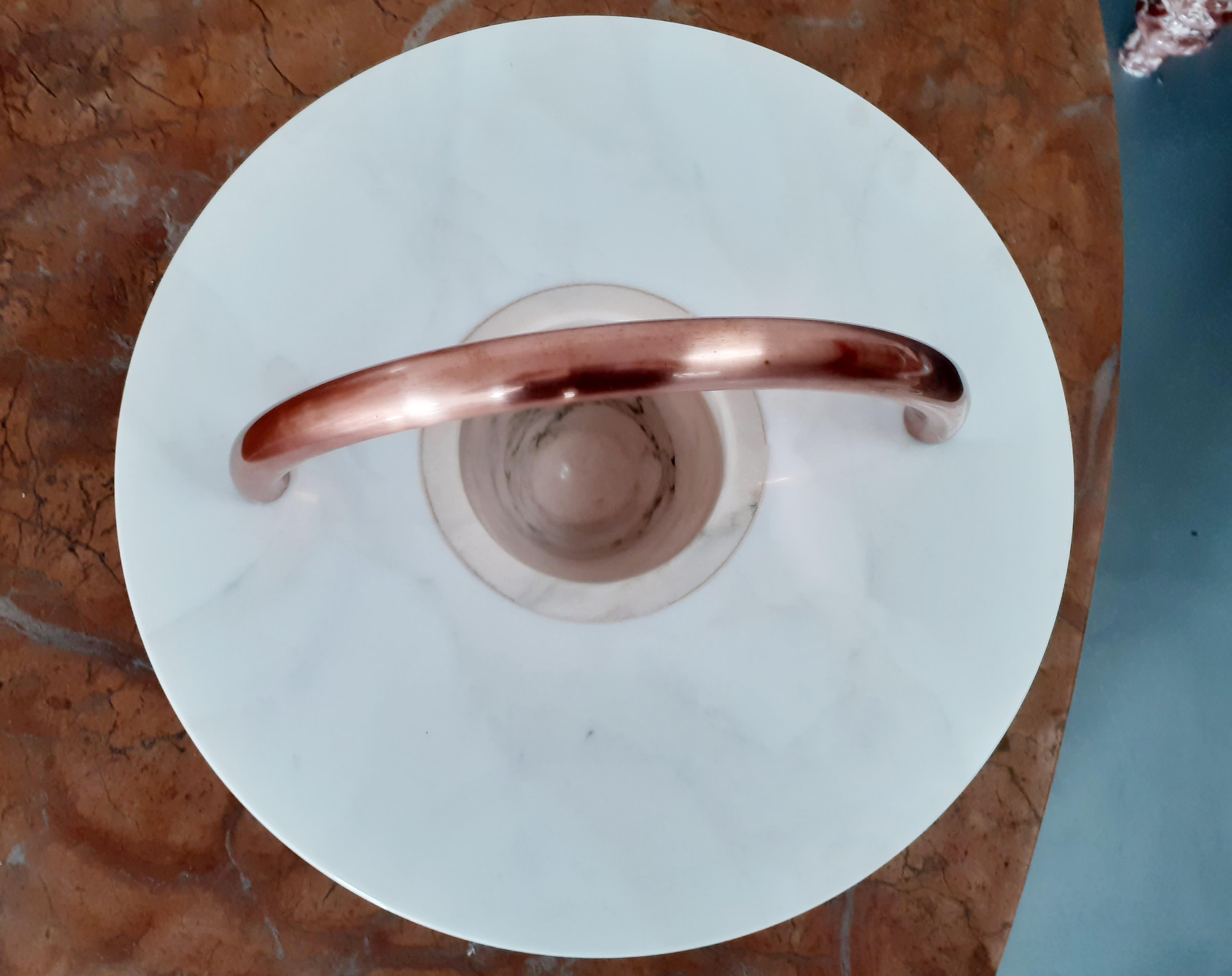 Italian 21st Century by E.Sottsass Round Centerpiece in White and Pink Marble and Copper For Sale