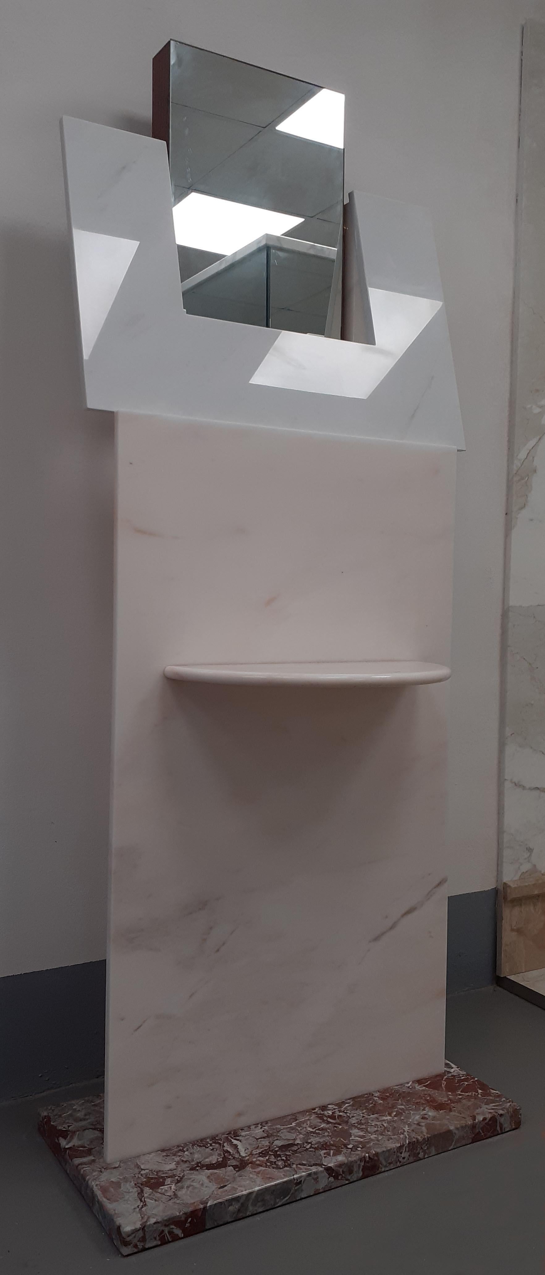 Modern 21st Century by Ettore Sottsass Damecuta Mirror Consolle in Marble Pink Portugal For Sale