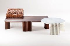 Modern & Ecletic Caravel Low Coffee Table Rattan Walnut and Marble by Collector