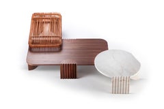 Modern & Ecletic Caravel Low Coffee Table Rattan Walnut and Marble by Collector 