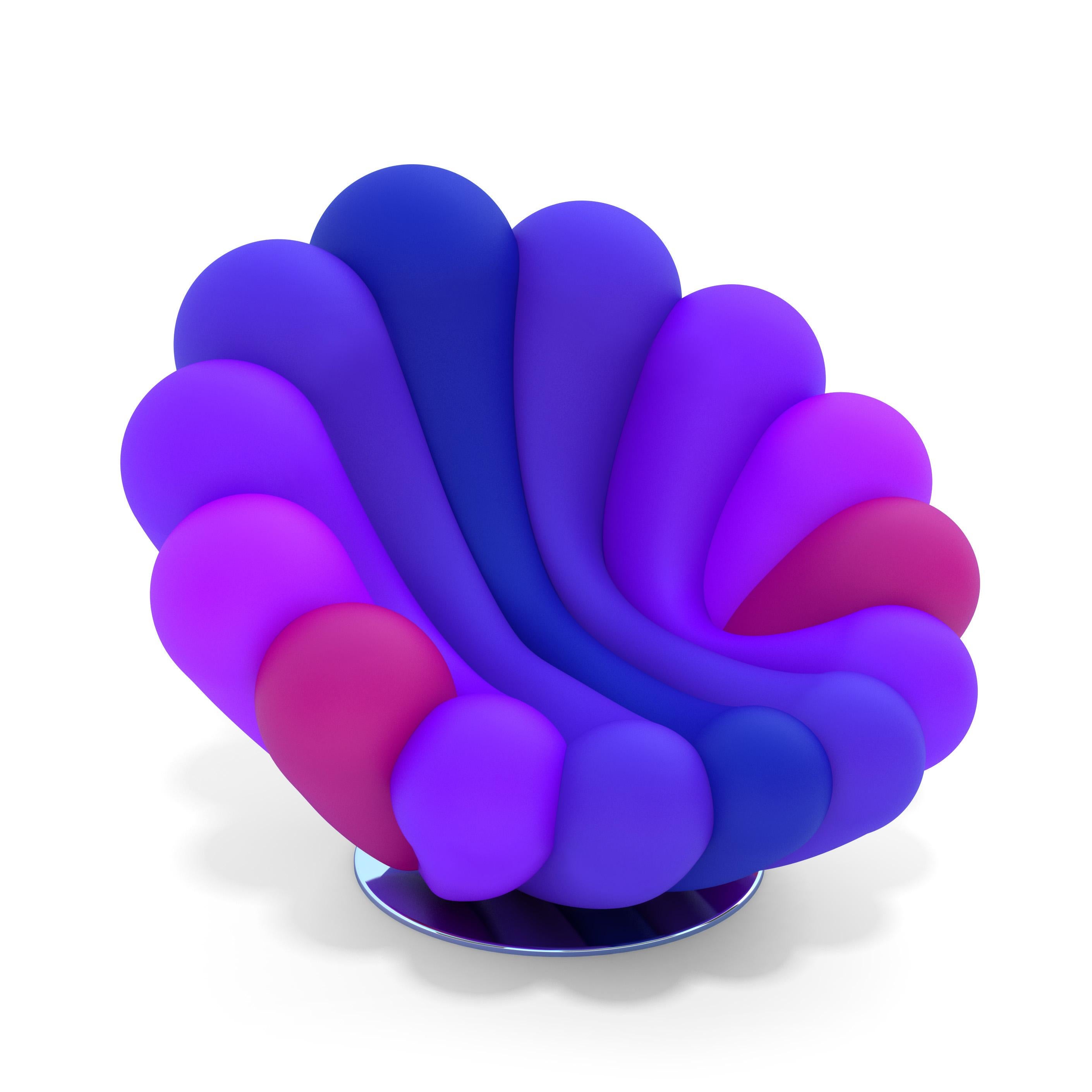 Un fauteuil pivotant confortable qui rappelle les formes douces de l'anémone de mer.

Siège pivotant.
Mousse de polyuréthane ignifuge.
Cadre en acier 
Base en acier peint
Couverture suggérée en tissu élastique.
10.366 € pour la texture d'Aldabra 