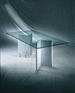By Giusti/DiRosa Living Room Table BEDIZZANO White Marble Legs and Crystal Plane