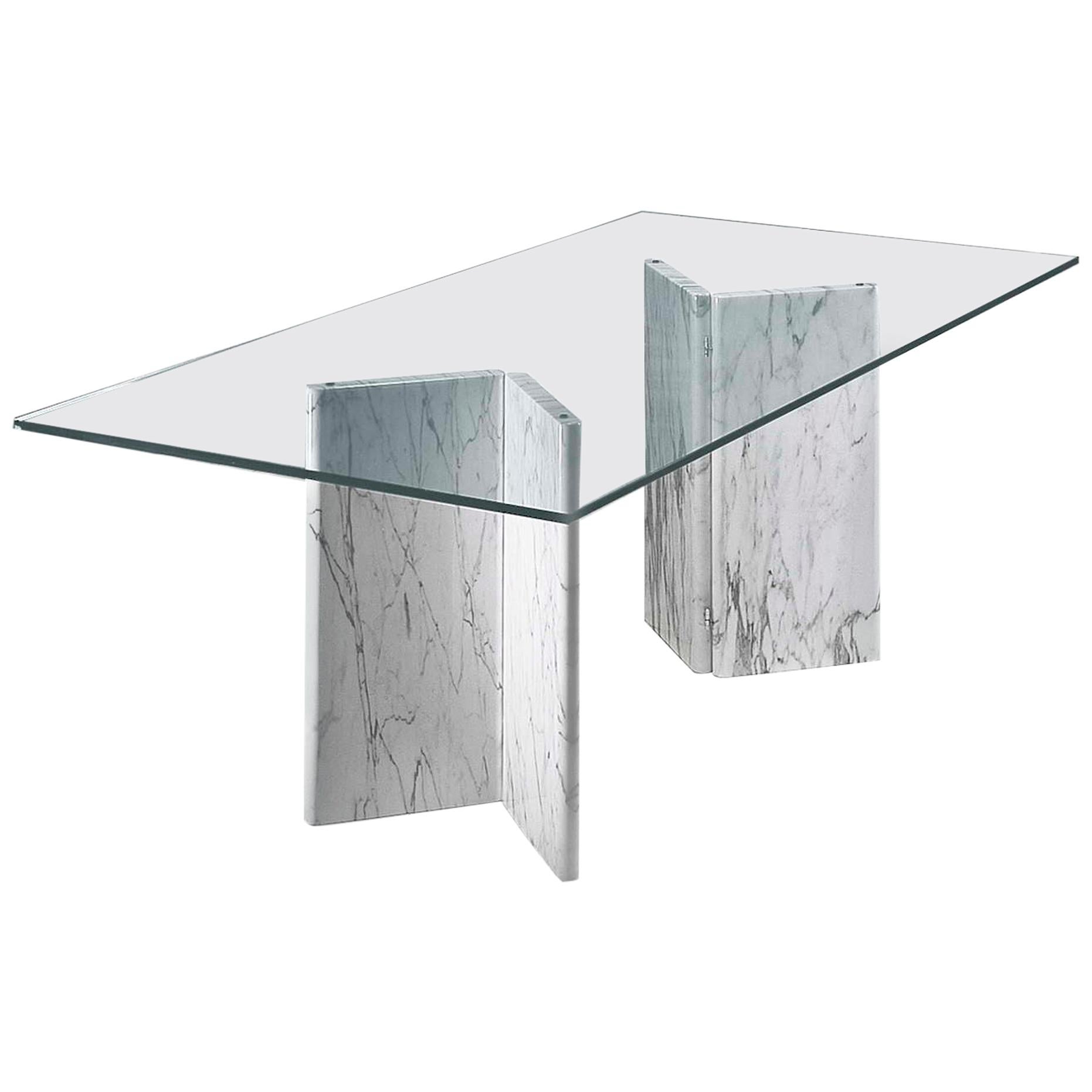 By Giusti/DiRosa Living Room Table BEDIZZANO White Marble Legs and Crystal Plane